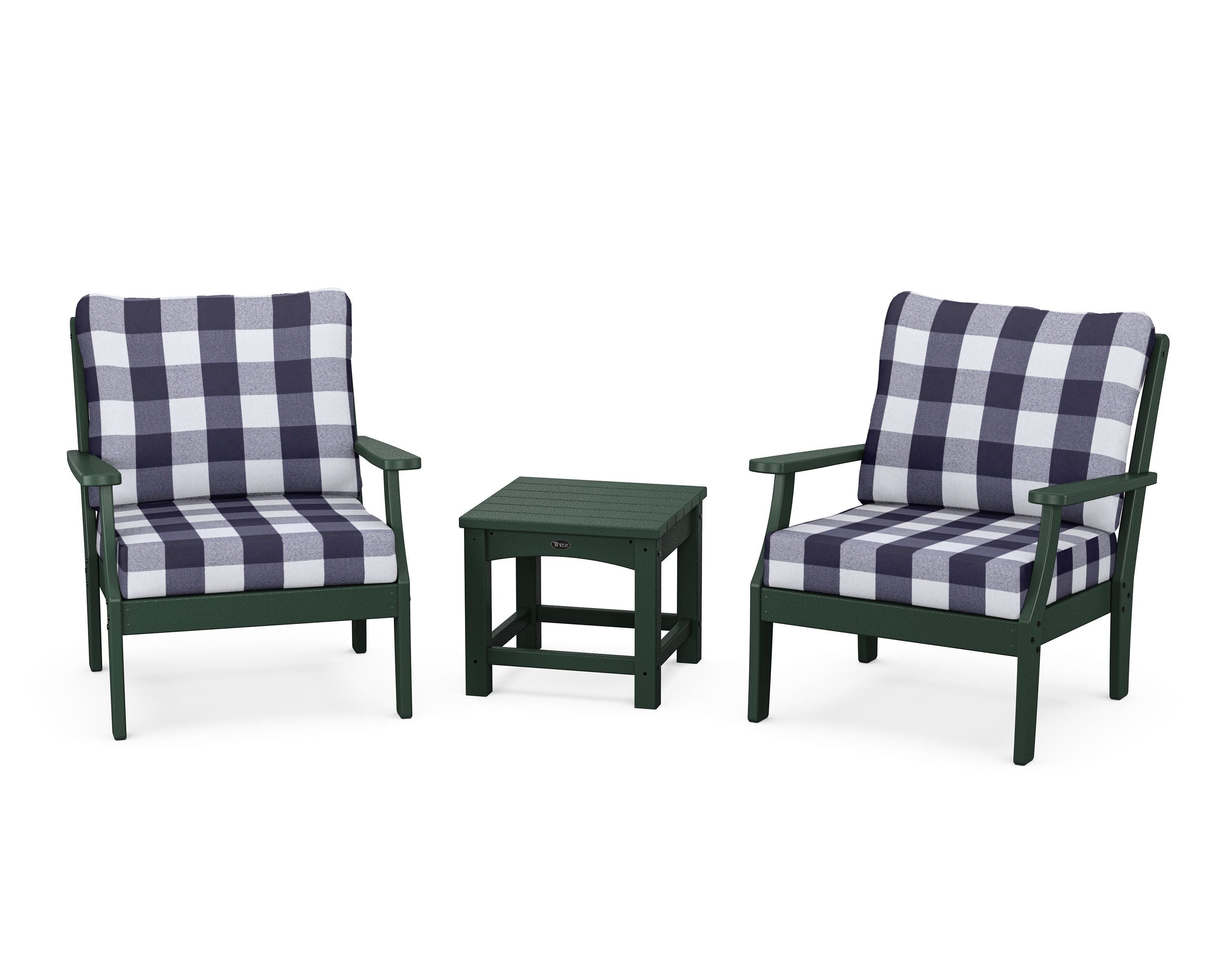 Yacht Club 3-Piece Deep Seating Set in Rainforest Canopy / Buffalo Plaid Navy