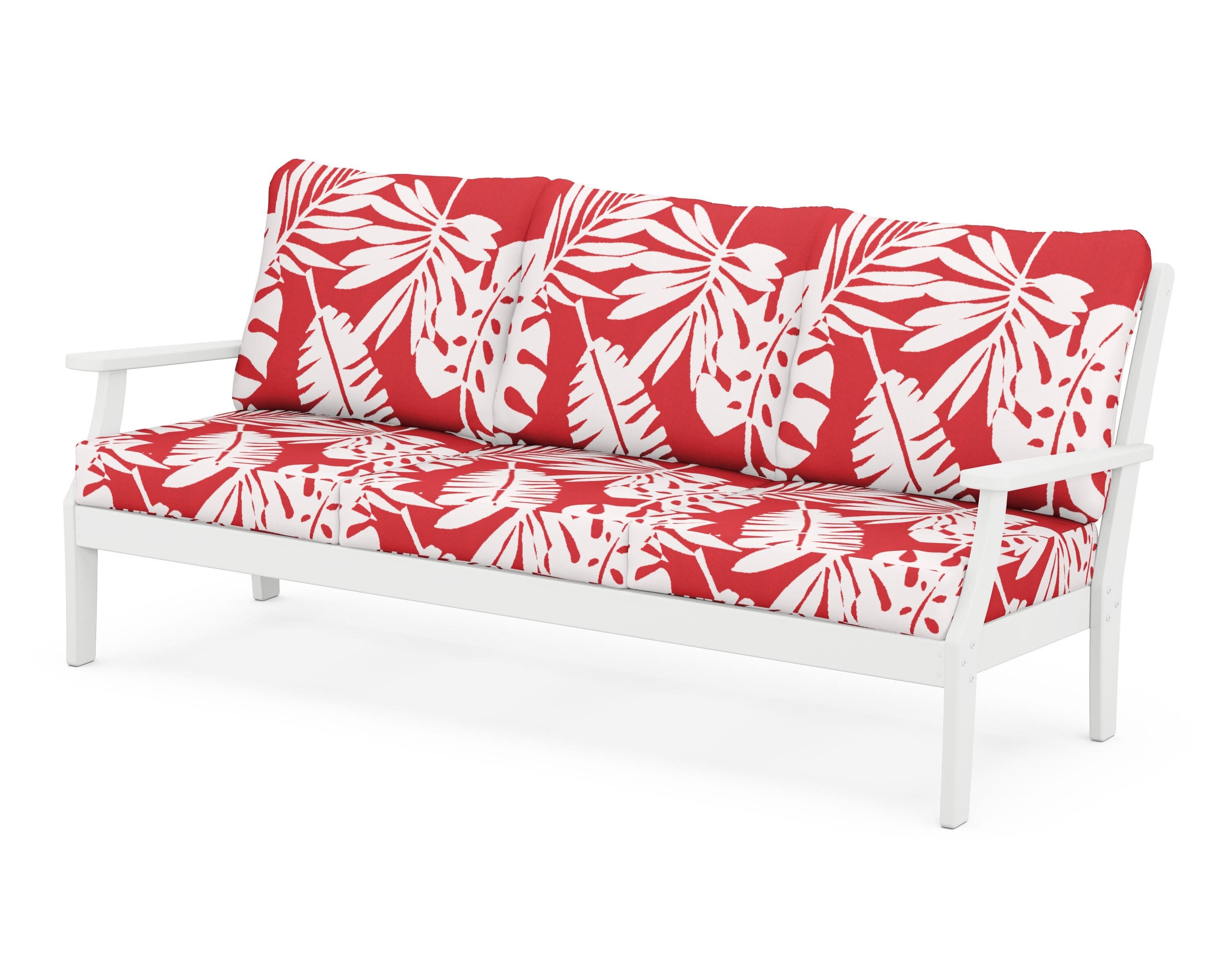 Yacht Club Deep Seating Sofa in Classic White / Leaf Crimson