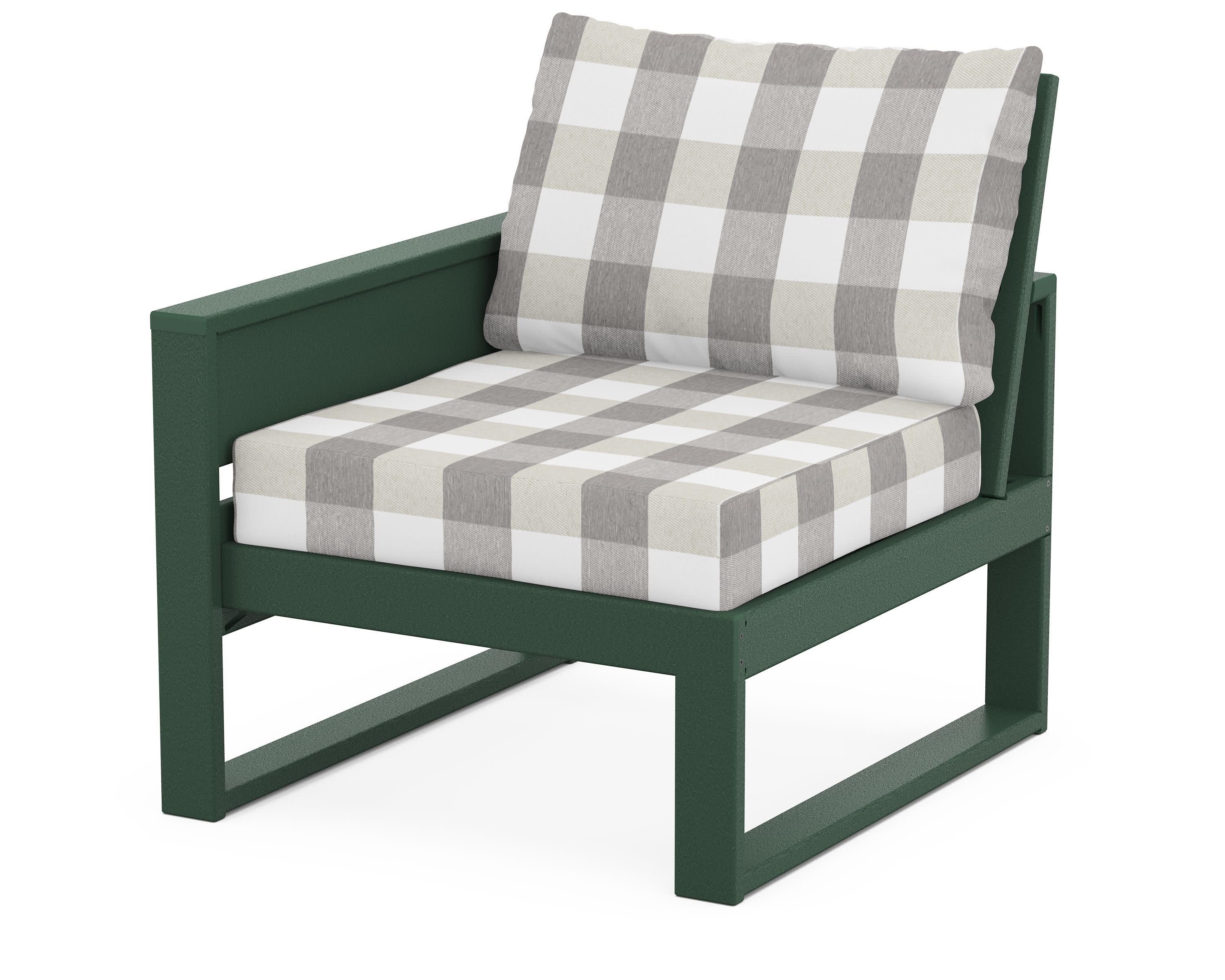 Eastport Modular Left Arm Chair in Rainforest Canopy / Buffalo Plaid Grey Mist