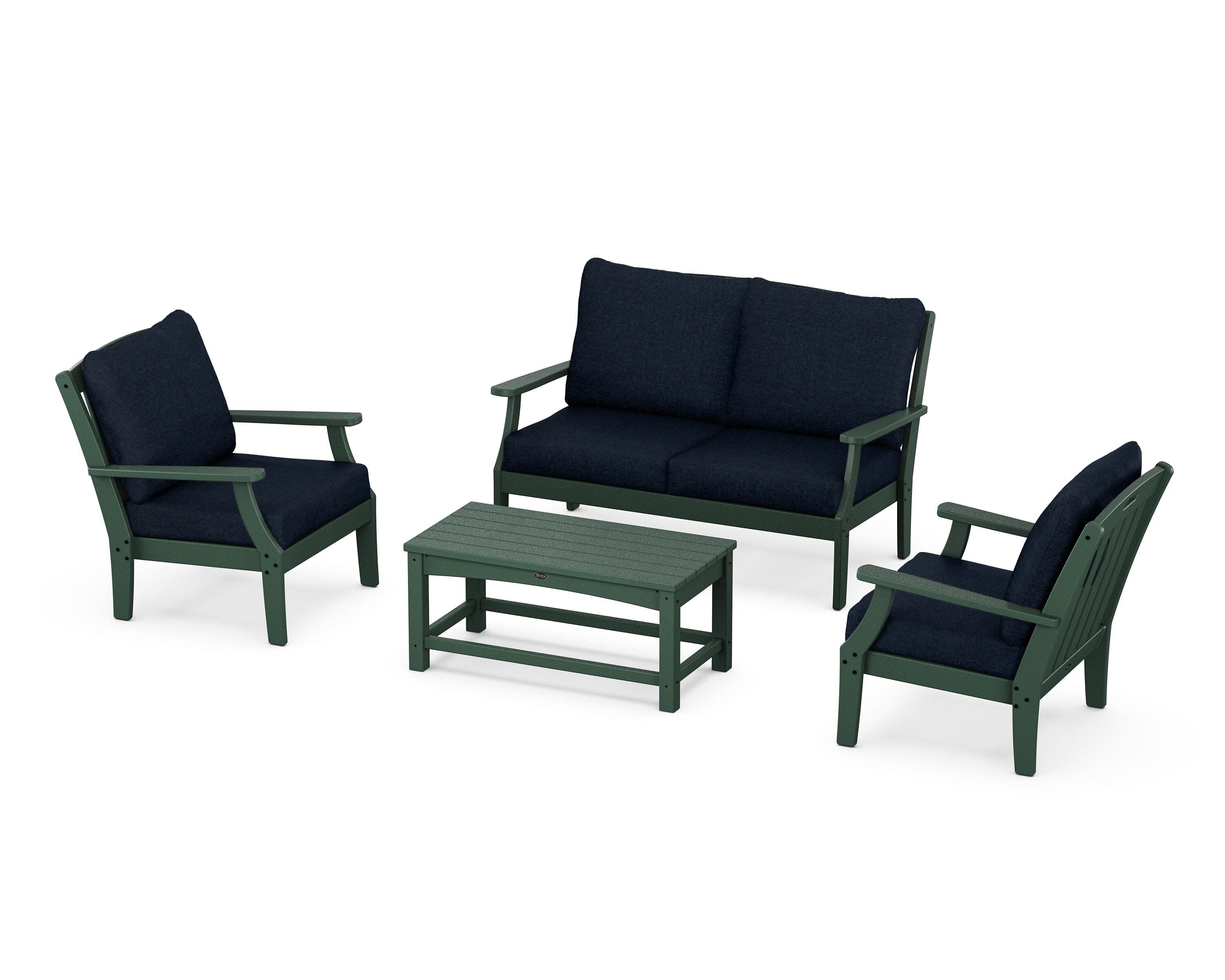 Yacht Club 4-Piece Deep Seating Chair Set in Rainforest Canopy / Marine Indigo