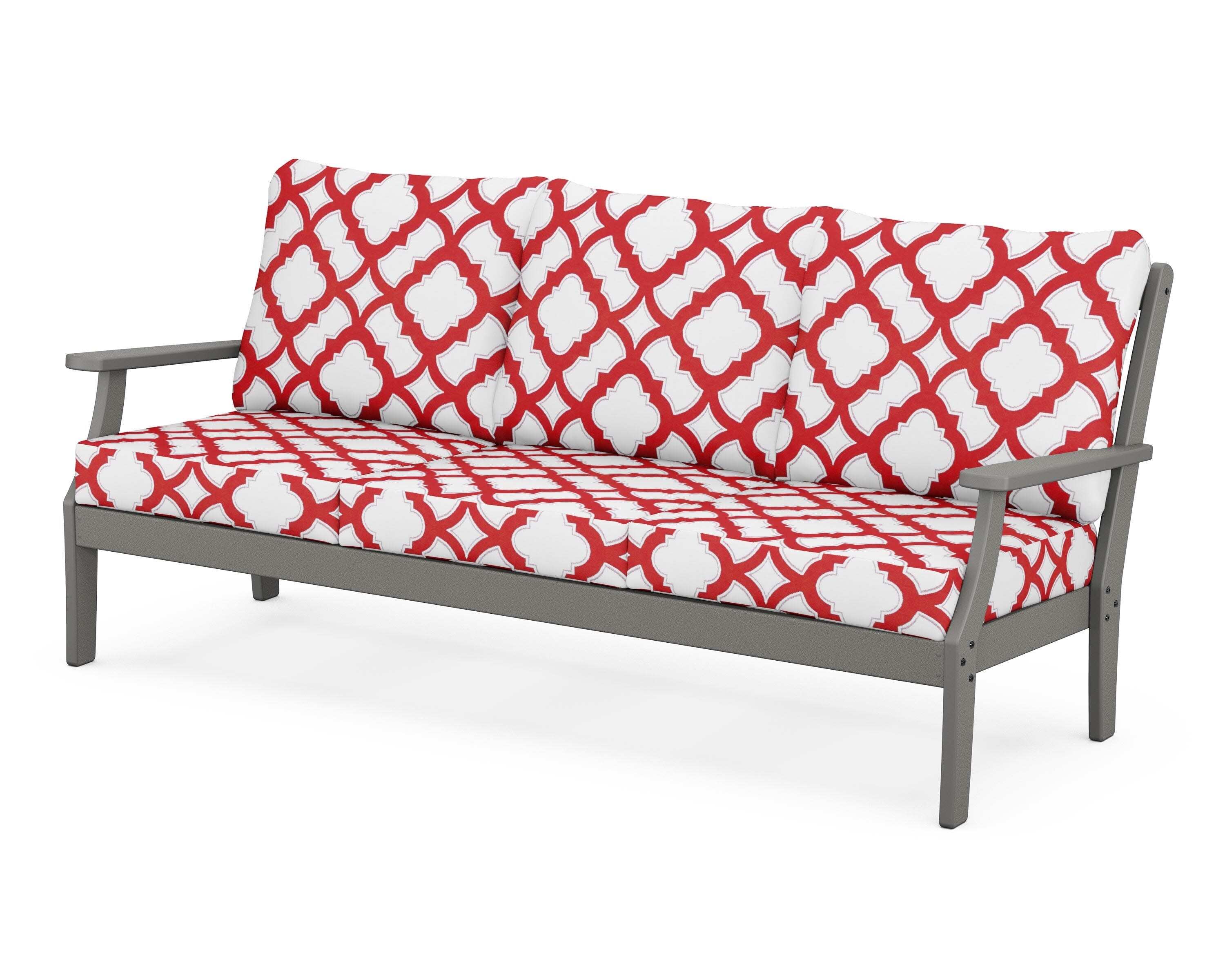Yacht Club Deep Seating Sofa in Stepping Stone / Trellis Crimson