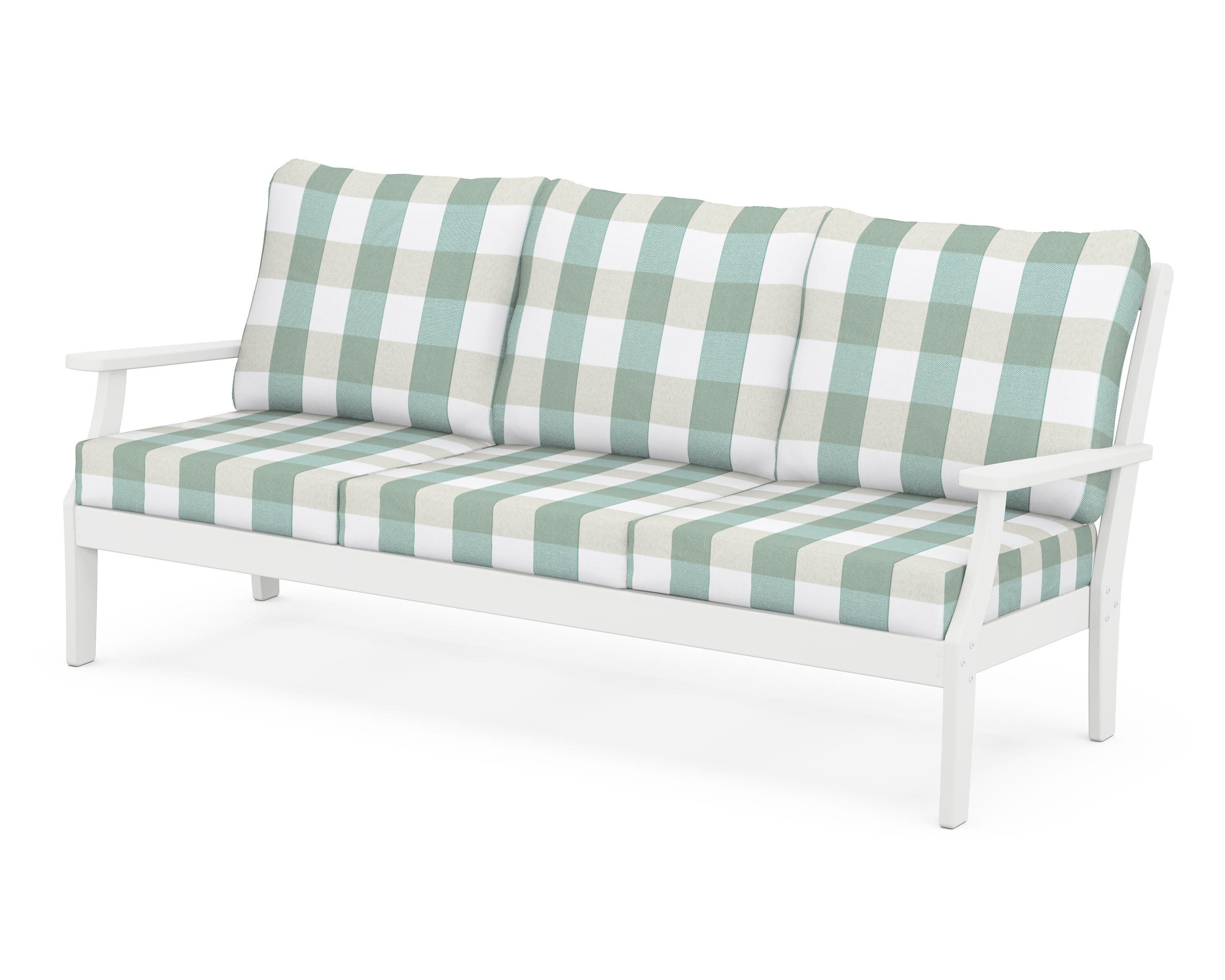 Yacht Club Deep Seating Sofa in Classic White / Buffalo Plaid Glacier Spa