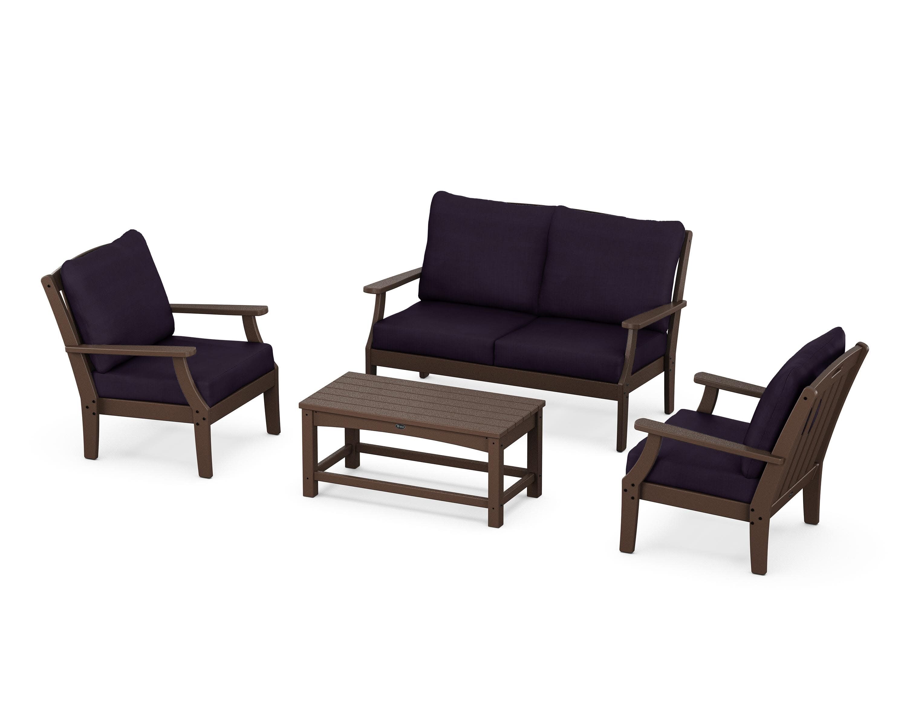 Yacht Club 4-Piece Deep Seating Chair Set in Vintage Lantern / Navy Linen
