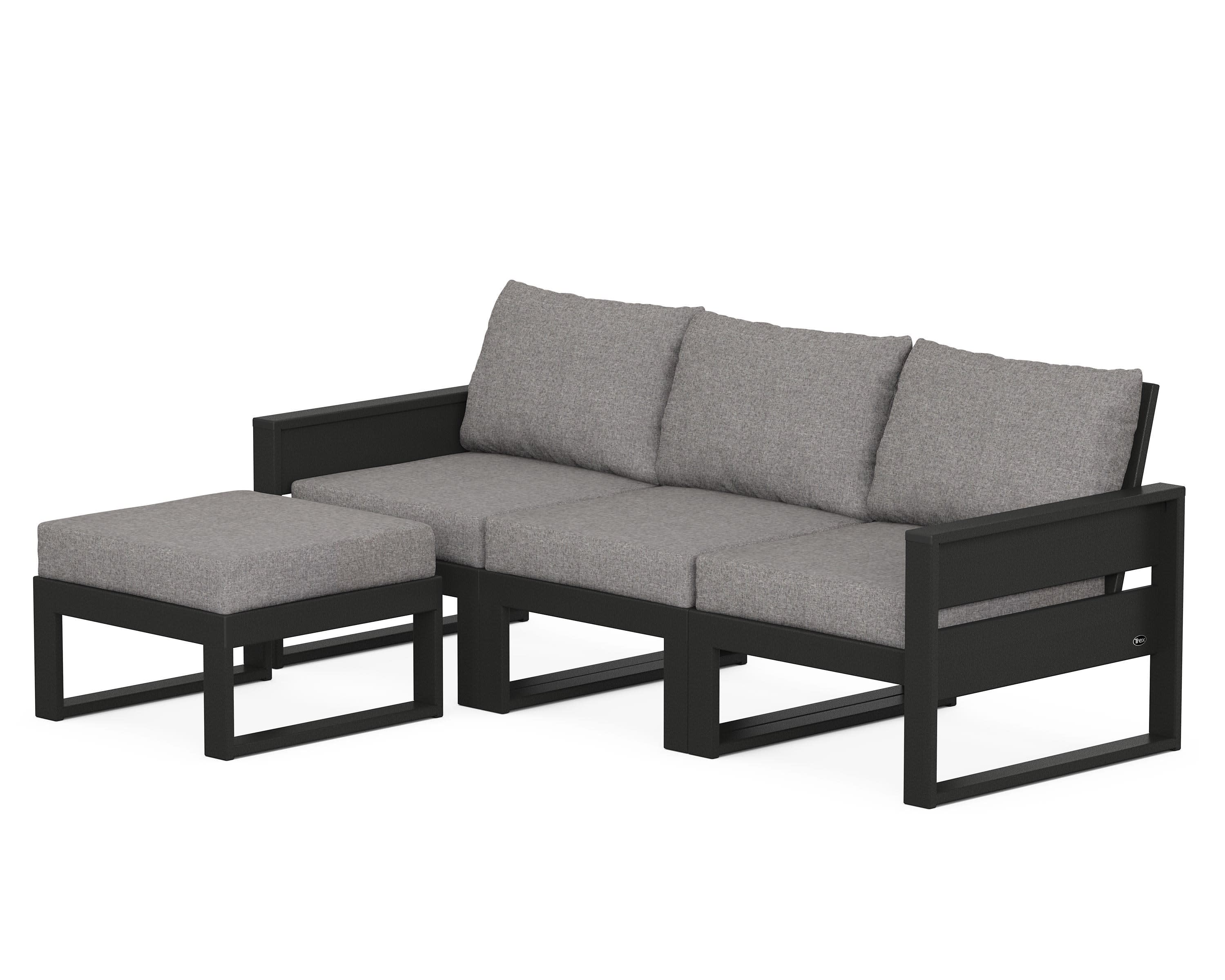 Eastport 4- Piece Sectional with Ottoman in Charcoal Black / Grey Mist
