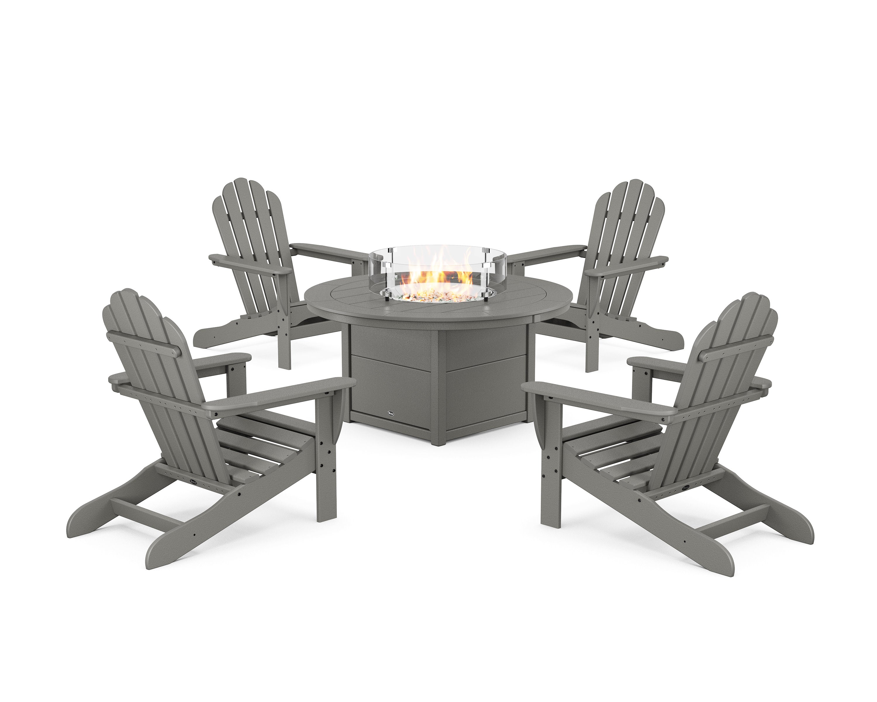 5-Piece Monterey Bay Adirondack Conversation Set with Fire Pit Table in Stepping Stone