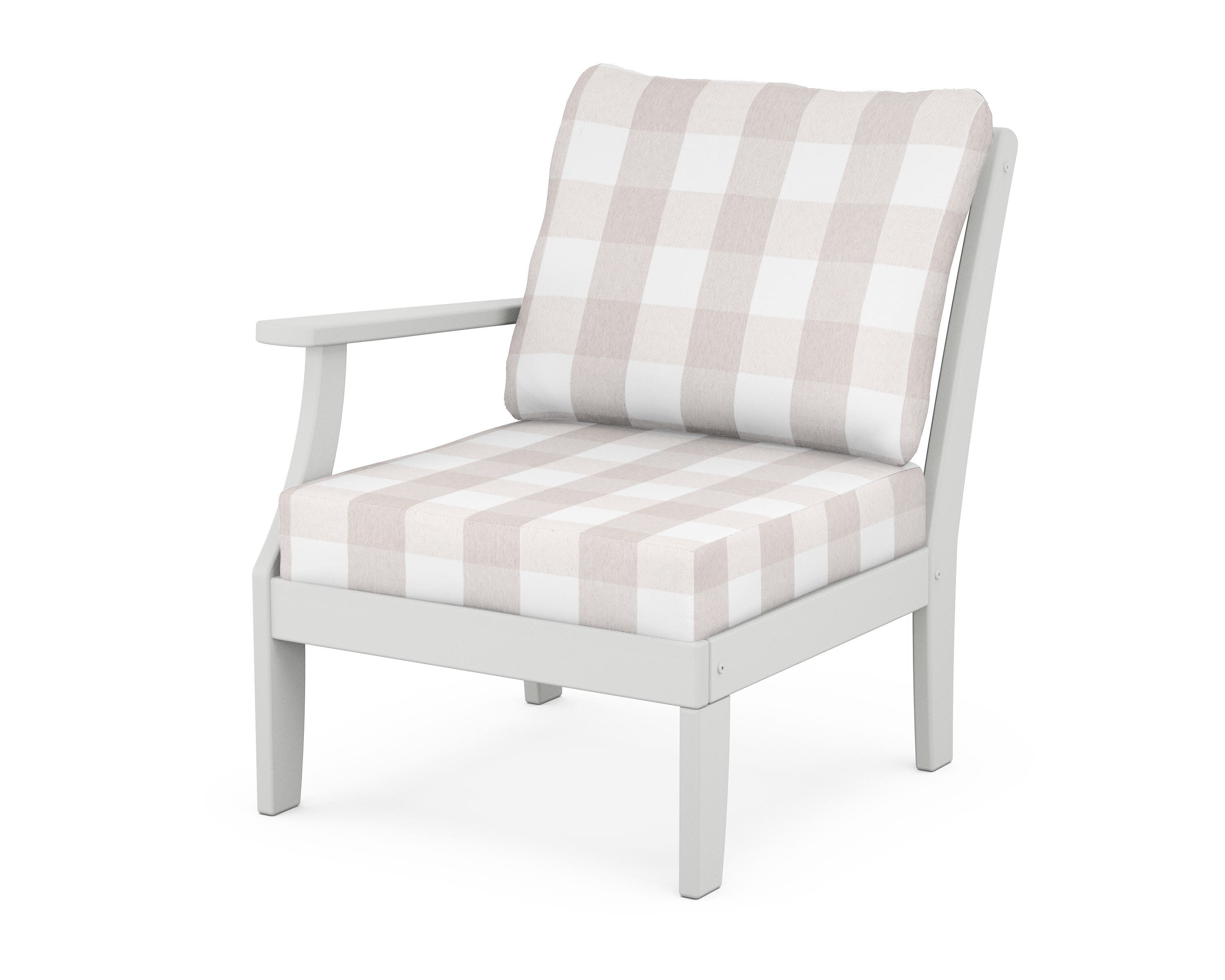 Yacht Club Modular Left Arm Chair in Classic White / Buffalo Plaid Dune Burlap