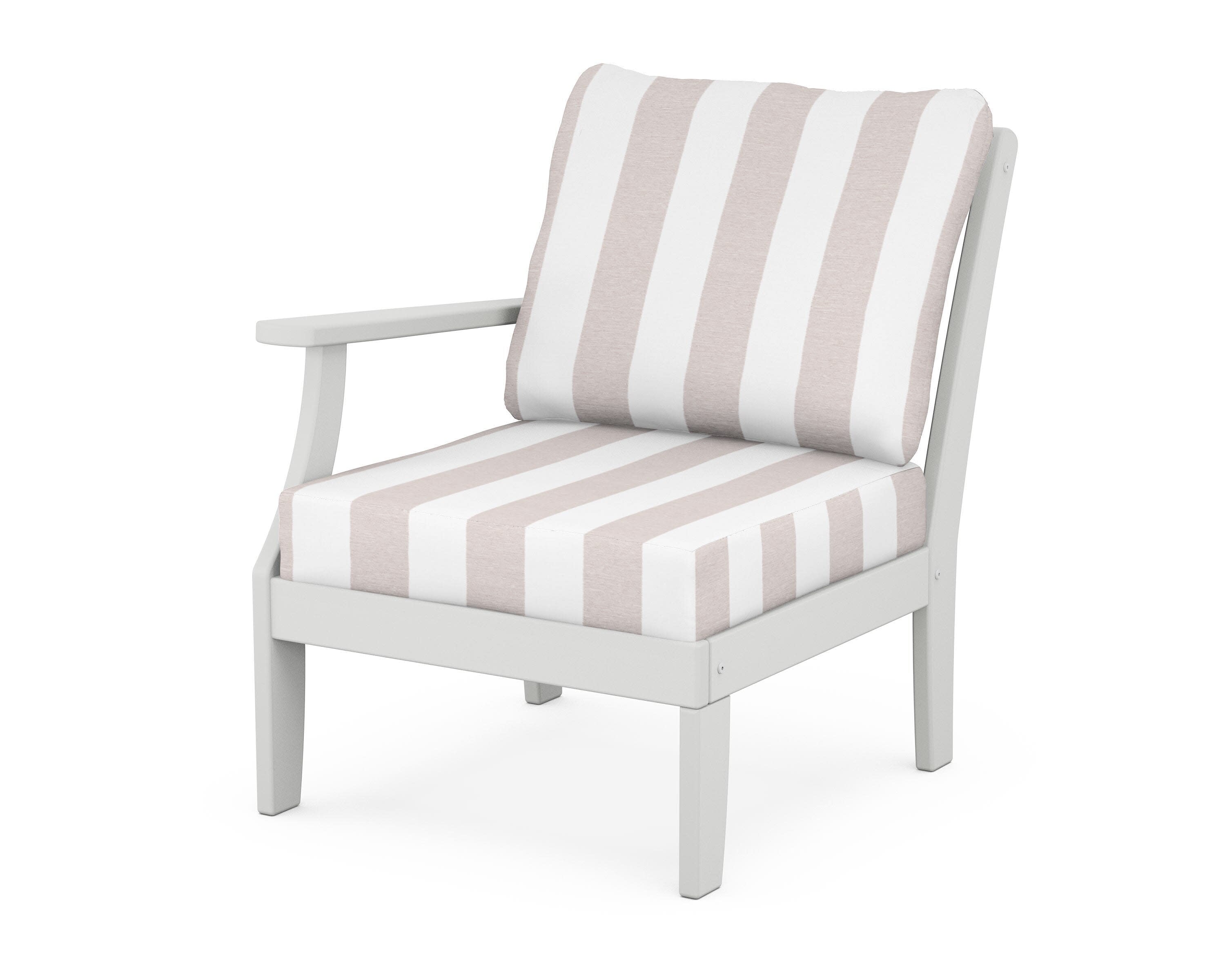 Yacht Club Modular Left Arm Chair in Classic White / Cabana Stripe Dune Burlap