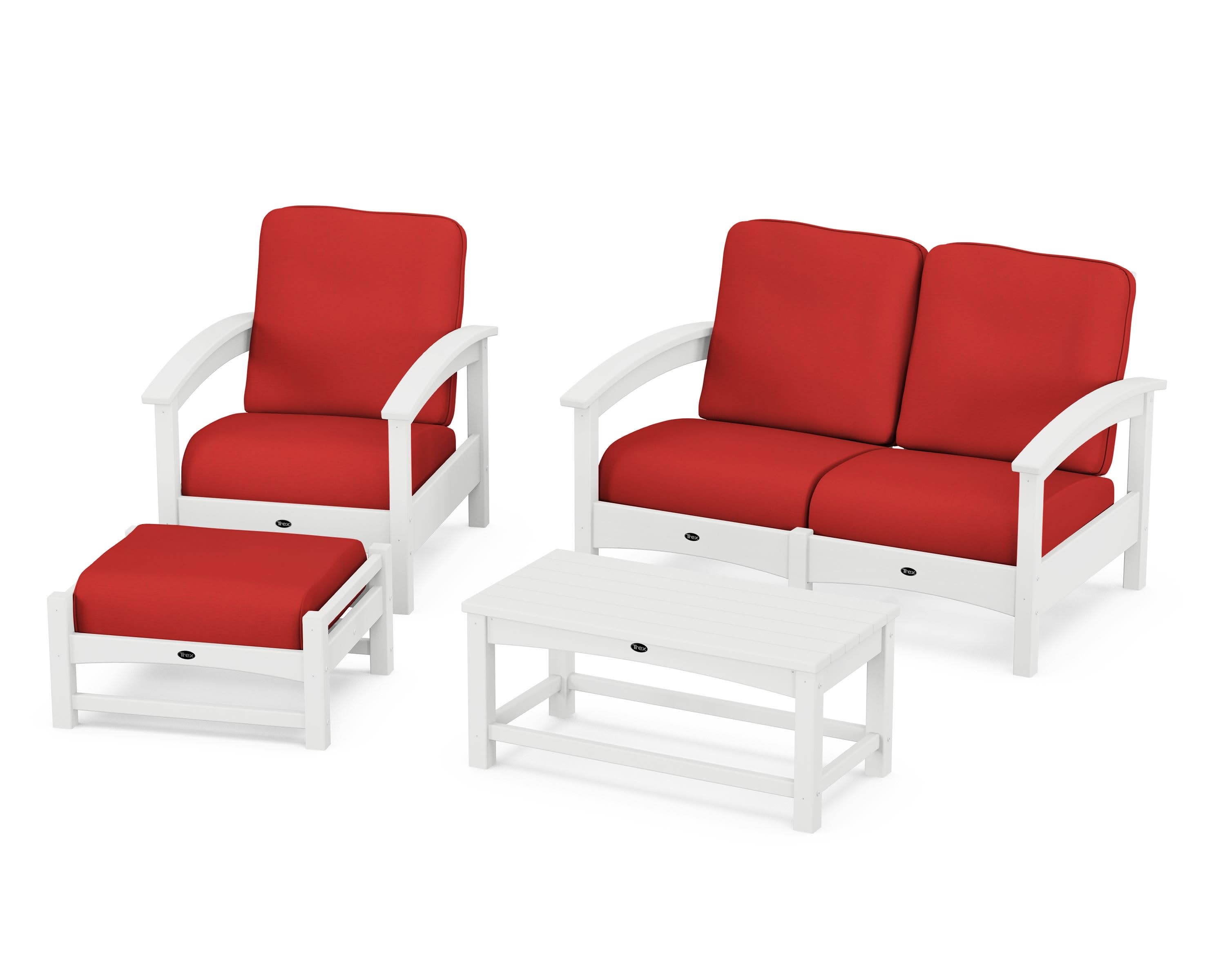 Rockport 4-Piece Deep Seating Conversation Group in Classic White / Crimson Linen