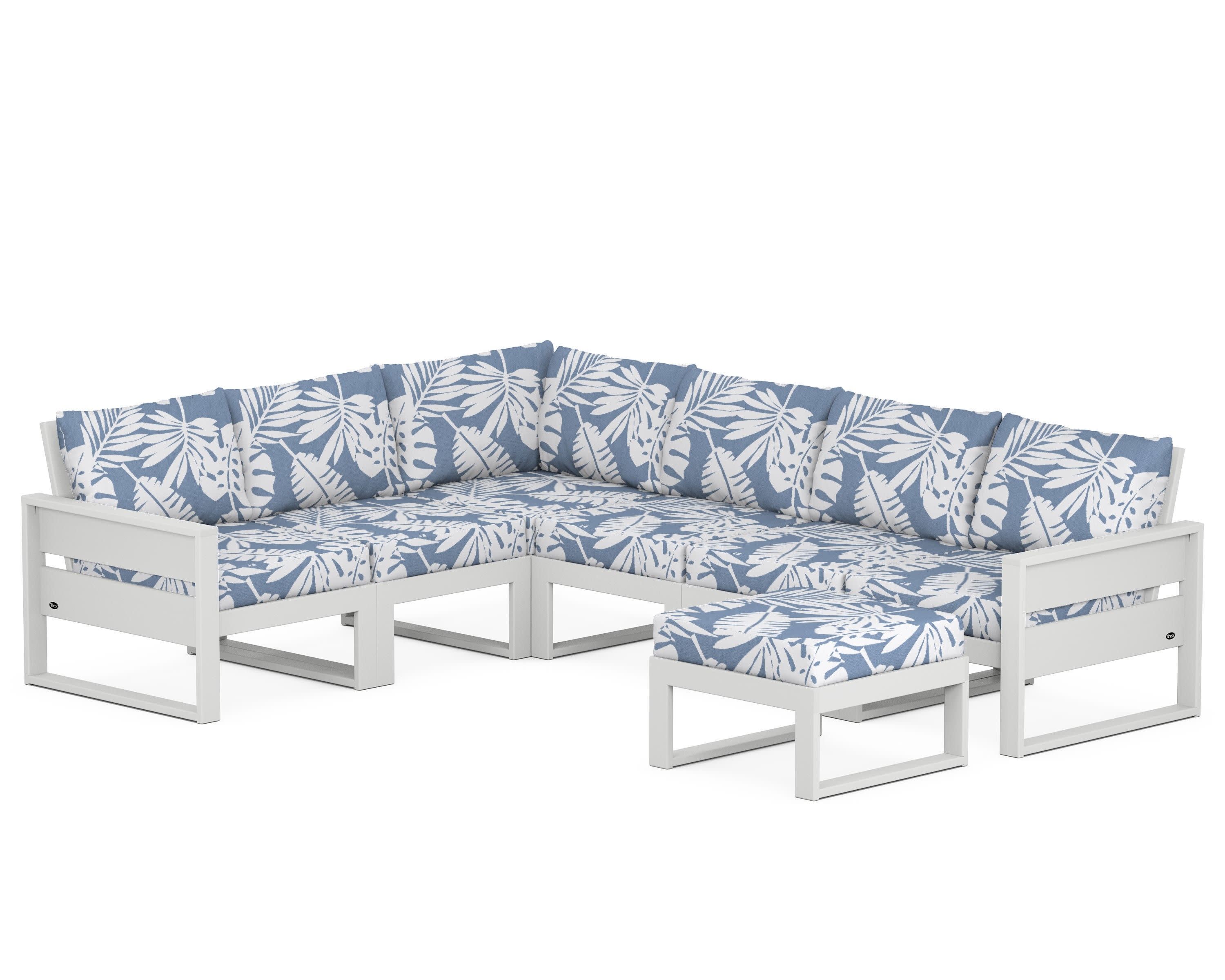 Eastport 6-Piece Sectional with Ottoman in Classic White / Leaf Sky Blue
