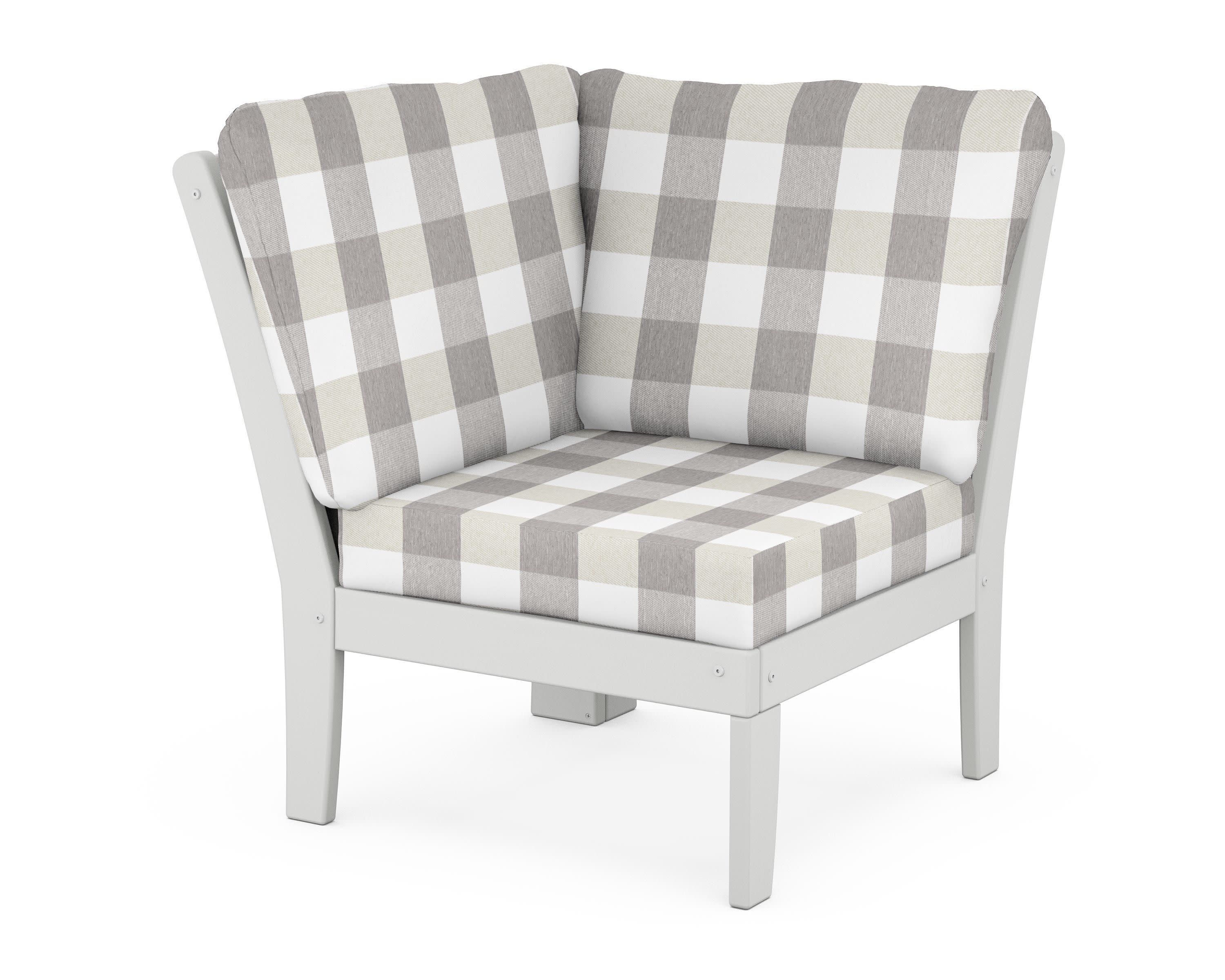 Yacht Club Modular Corner Chair in Classic White / Buffalo Plaid Grey Mist