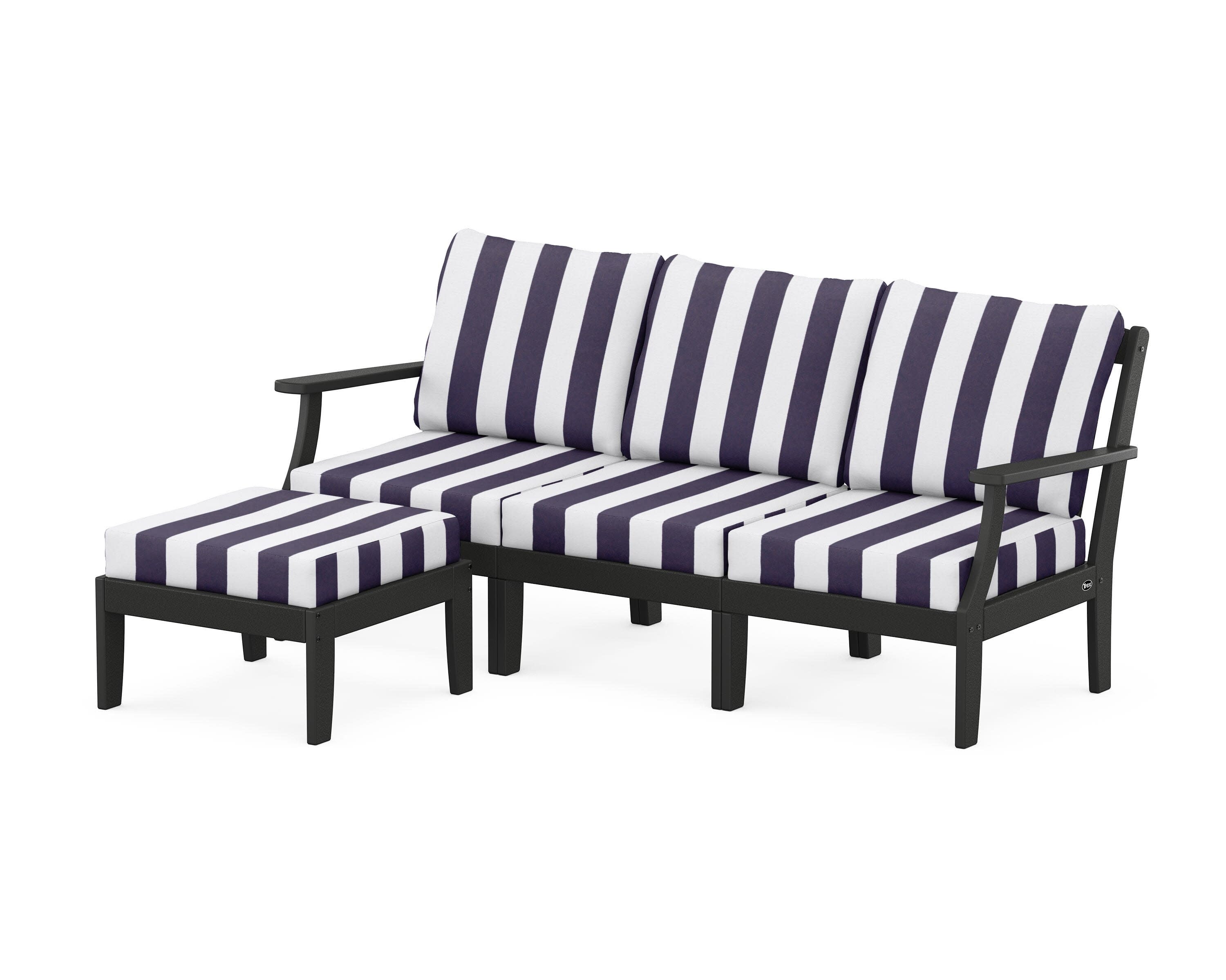 Yacht Club Modular 4-Piece Deep Seating Set with Ottoman in Charcoal Black / Cabana Stripe Navy