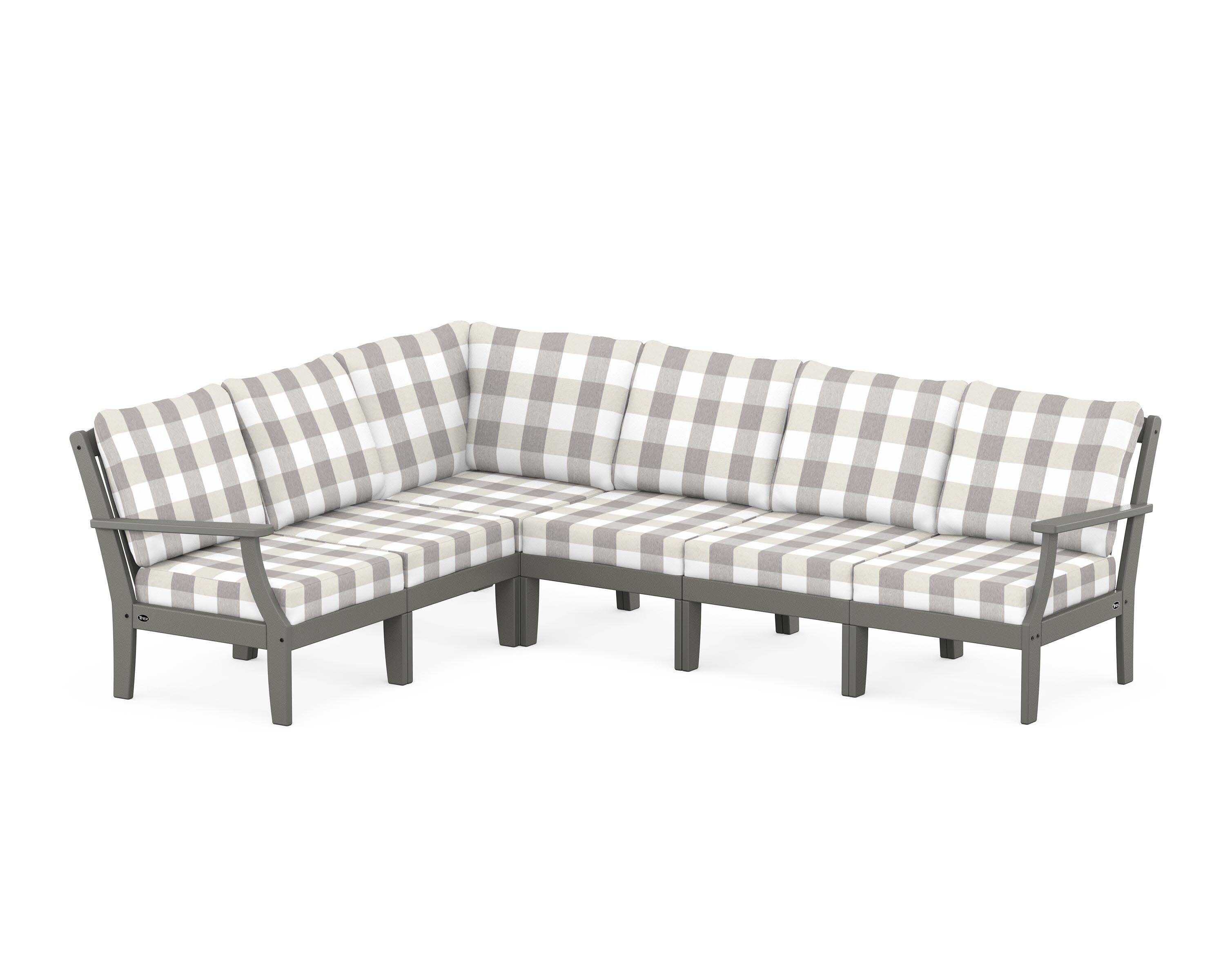 Yacht Club Modular 6-Piece Deep Seating Set in Stepping Stone / Buffalo Plaid Grey Mist
