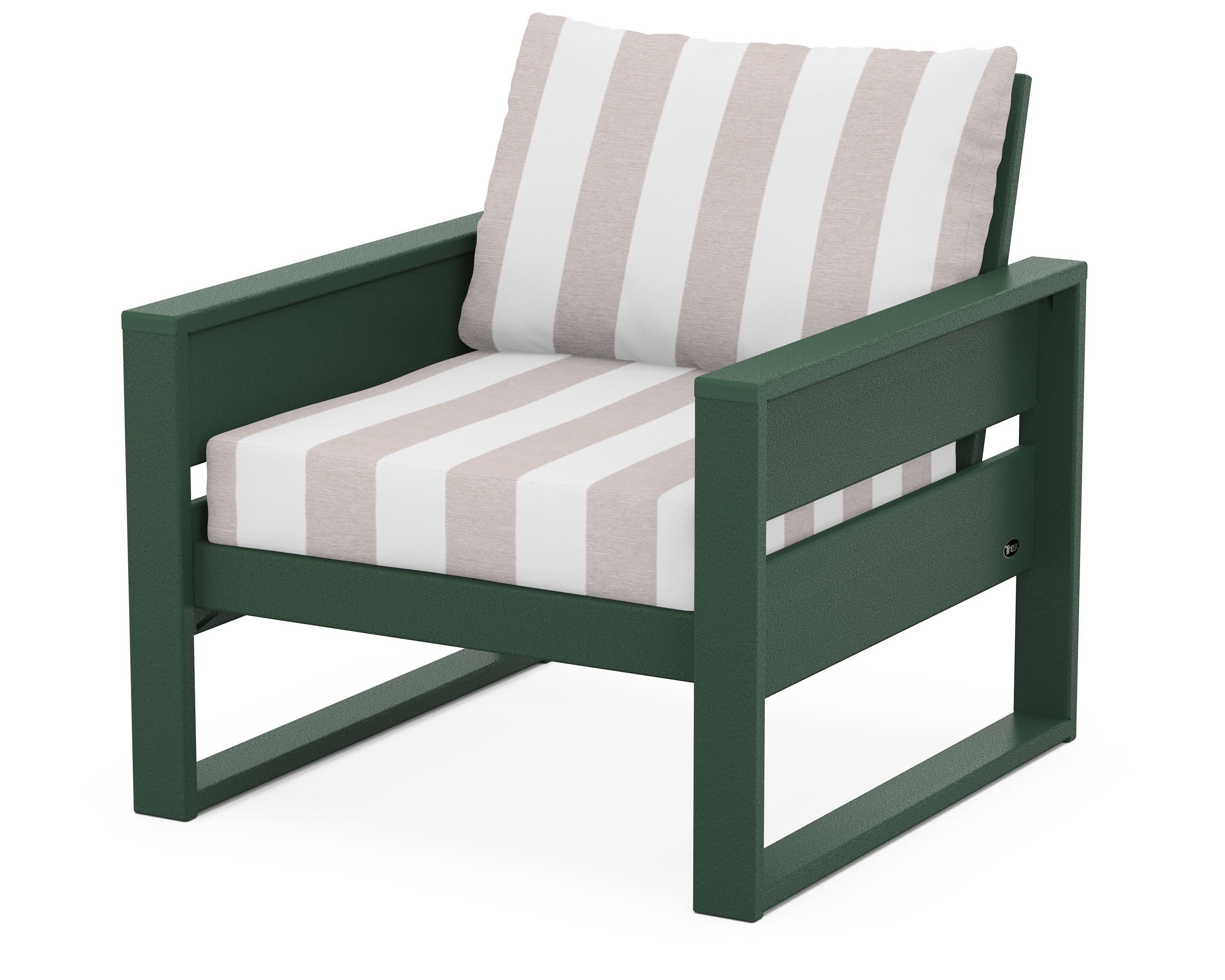 Eastport Club Chair in Rainforest Canopy / Cabana Stripe Dune Burlap