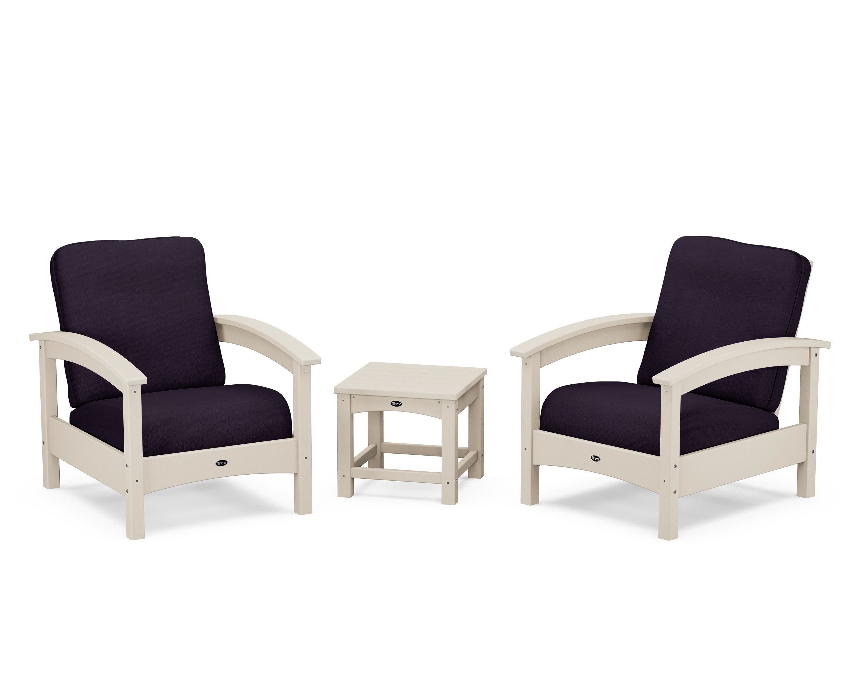 Rockport Club 3-Piece Deep Seating Conversation Set in Sand Castle / Navy Linen