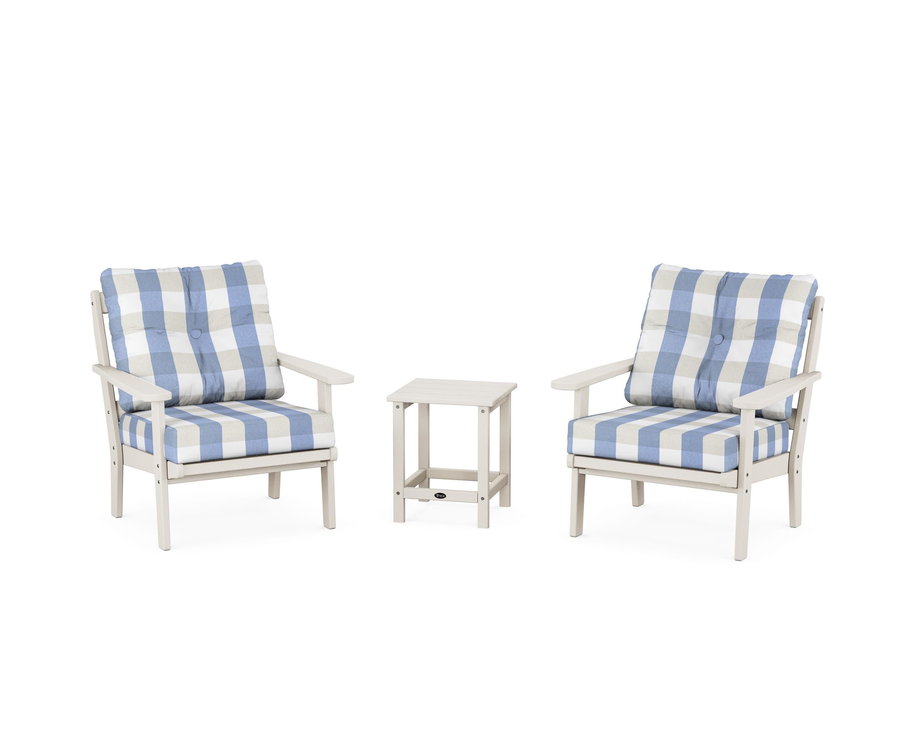 Cape Cod 3-Piece Deep Seating Set in Sand Castle / Buffalo Plaid Sky Blue