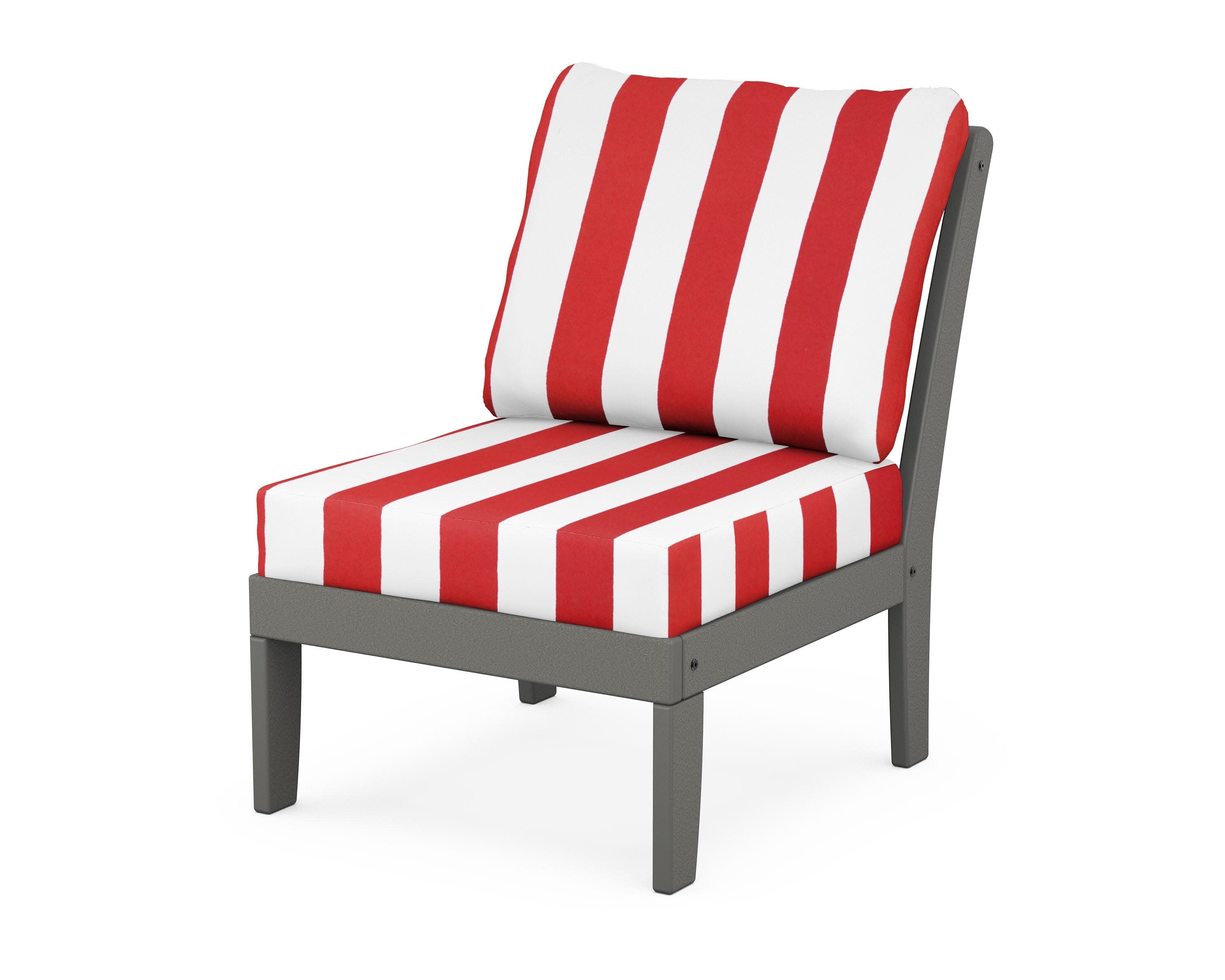 Yacht Club Modular Armless Chair in Stepping Stone / Cabana Stripe Crimson