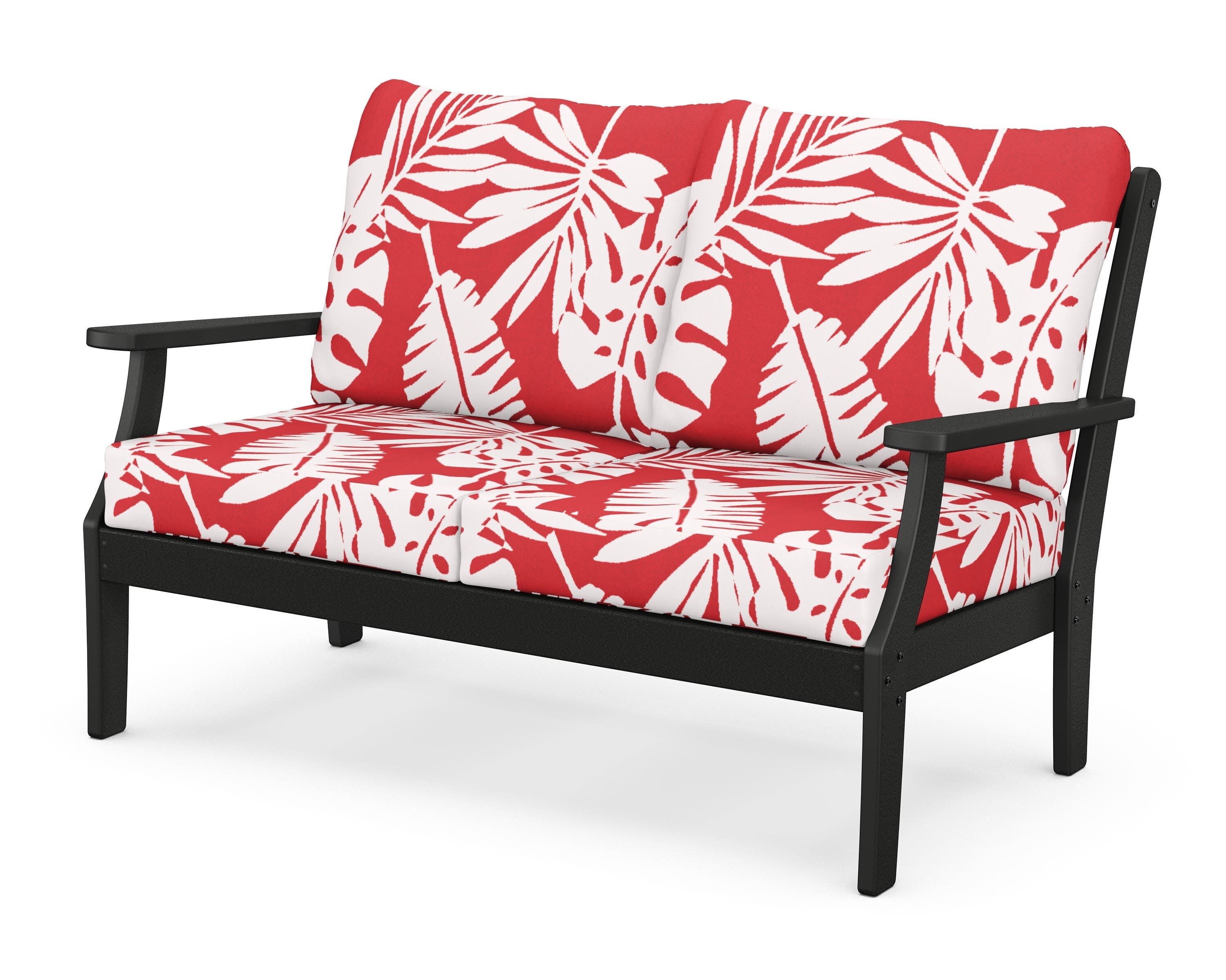 Yacht Club Deep Seating Loveseat in Charcoal Black / Leaf Crimson