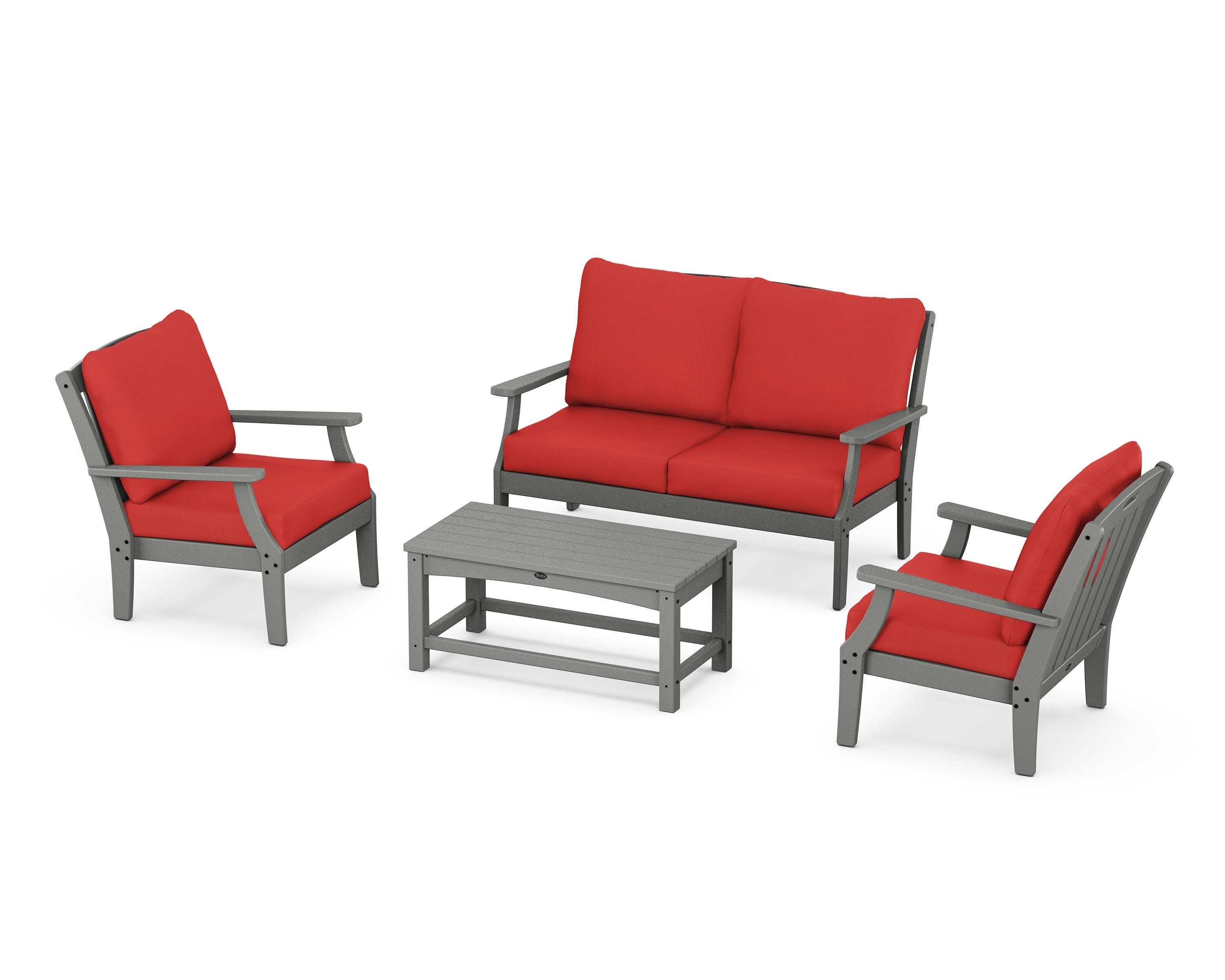 Yacht Club 4-Piece Deep Seating Chair Set in Stepping Stone / Crimson Linen