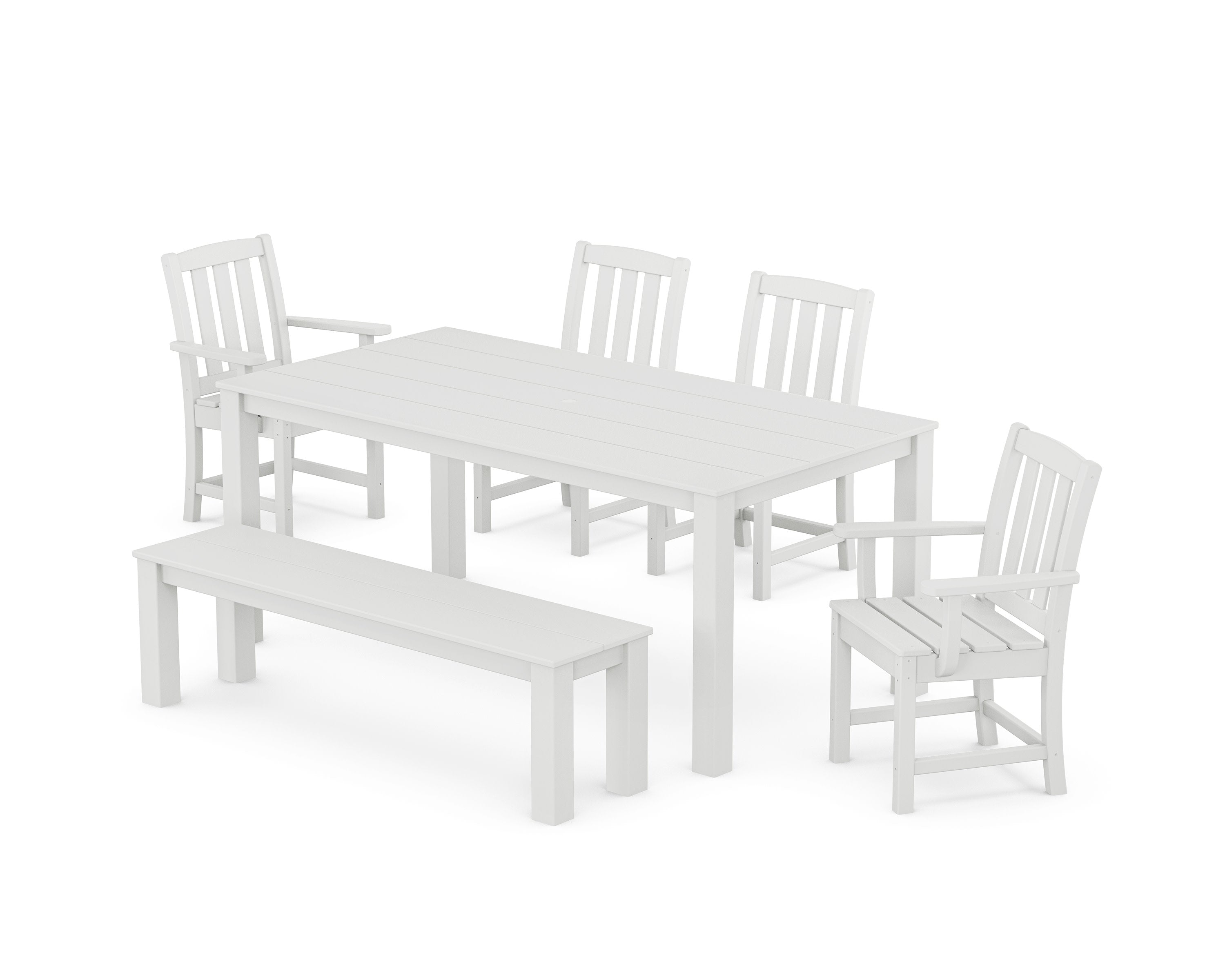 Cape Cod 6-Piece Parsons Dining Set with Bench in Classic White