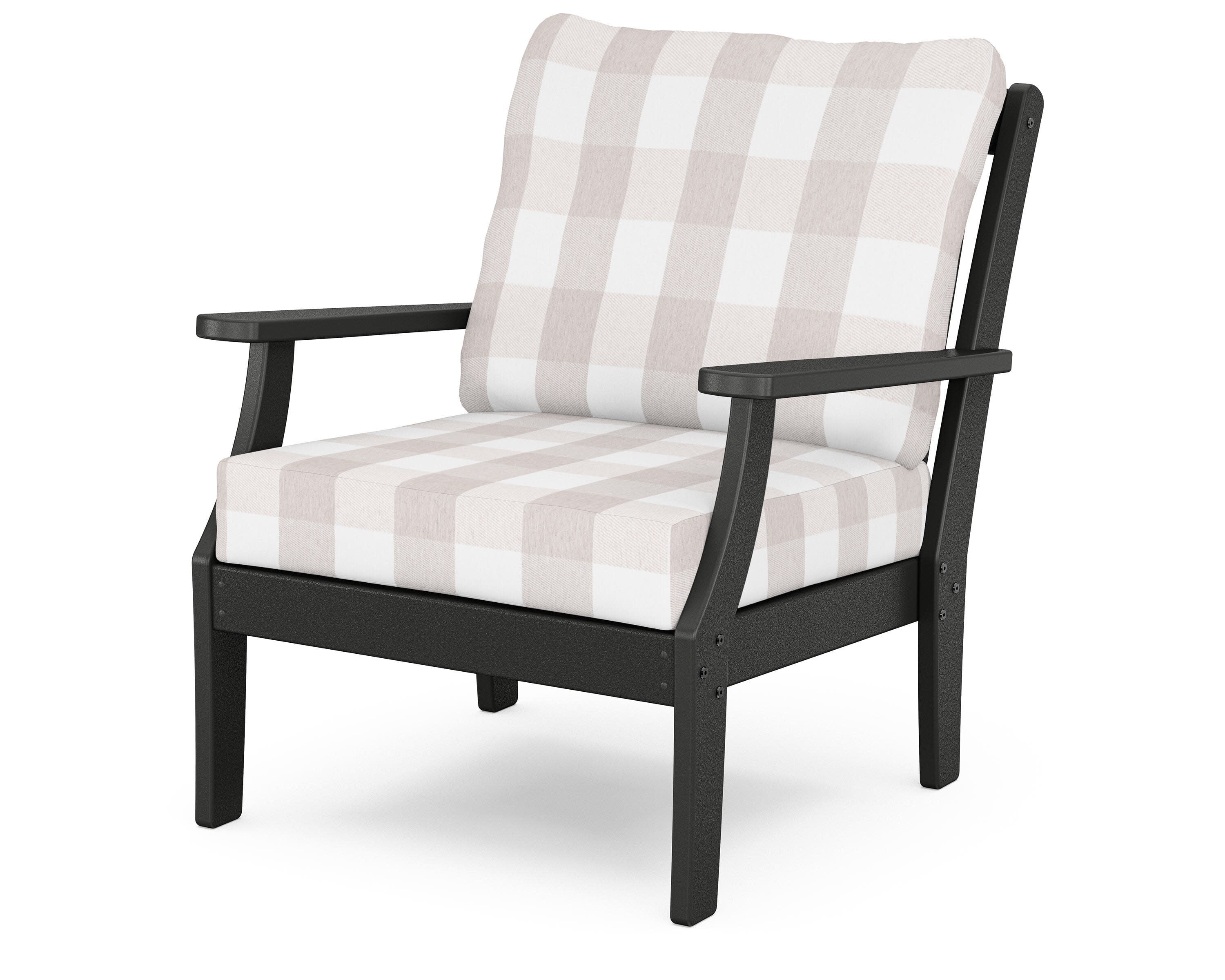 Yacht Club Deep Seating Chair in Charcoal Black / Buffalo Plaid Dune Burlap
