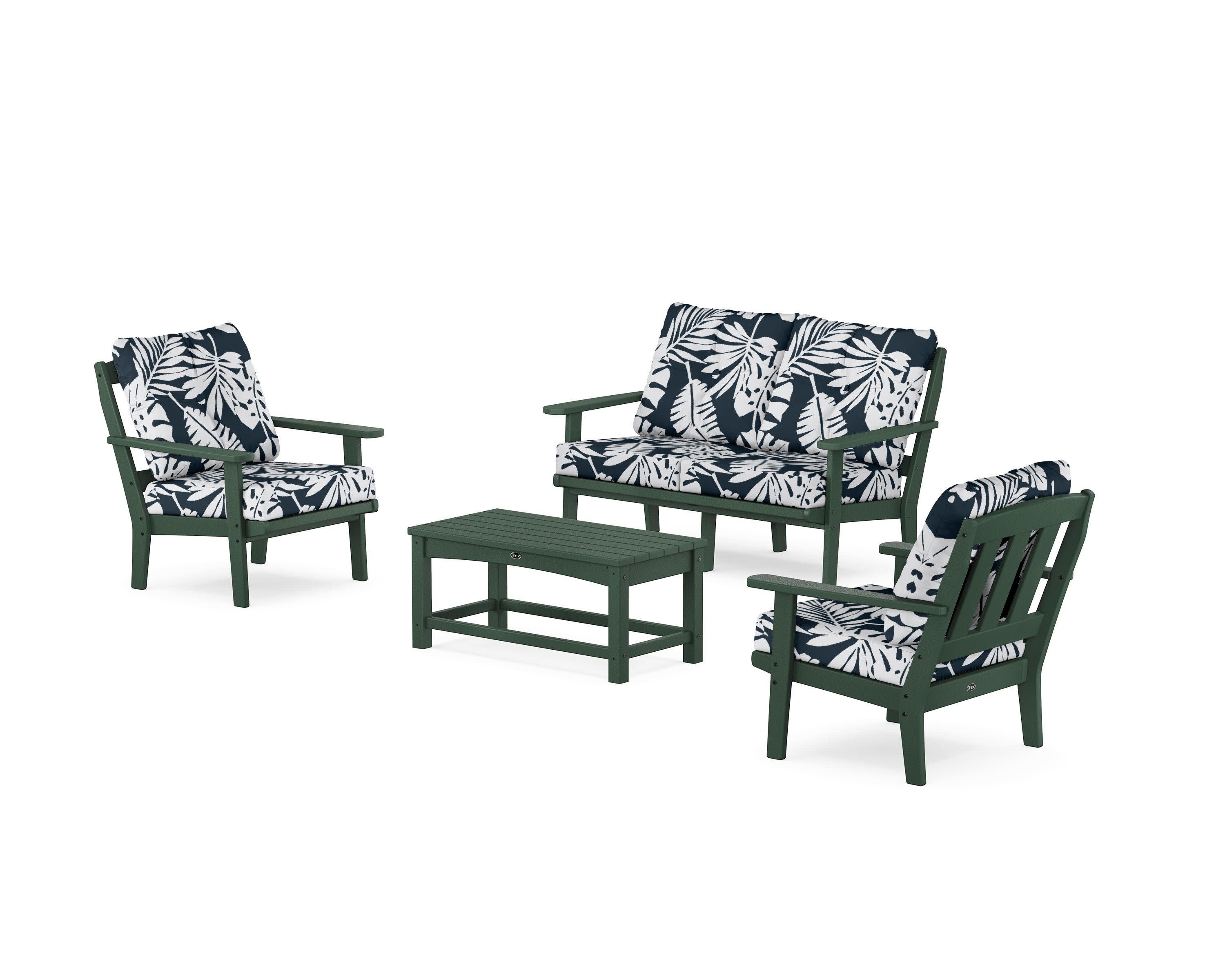 Cape Cod 4-Piece Deep Seating Set with Loveseat in Rainforest Canopy / Leaf Marine Indigo
