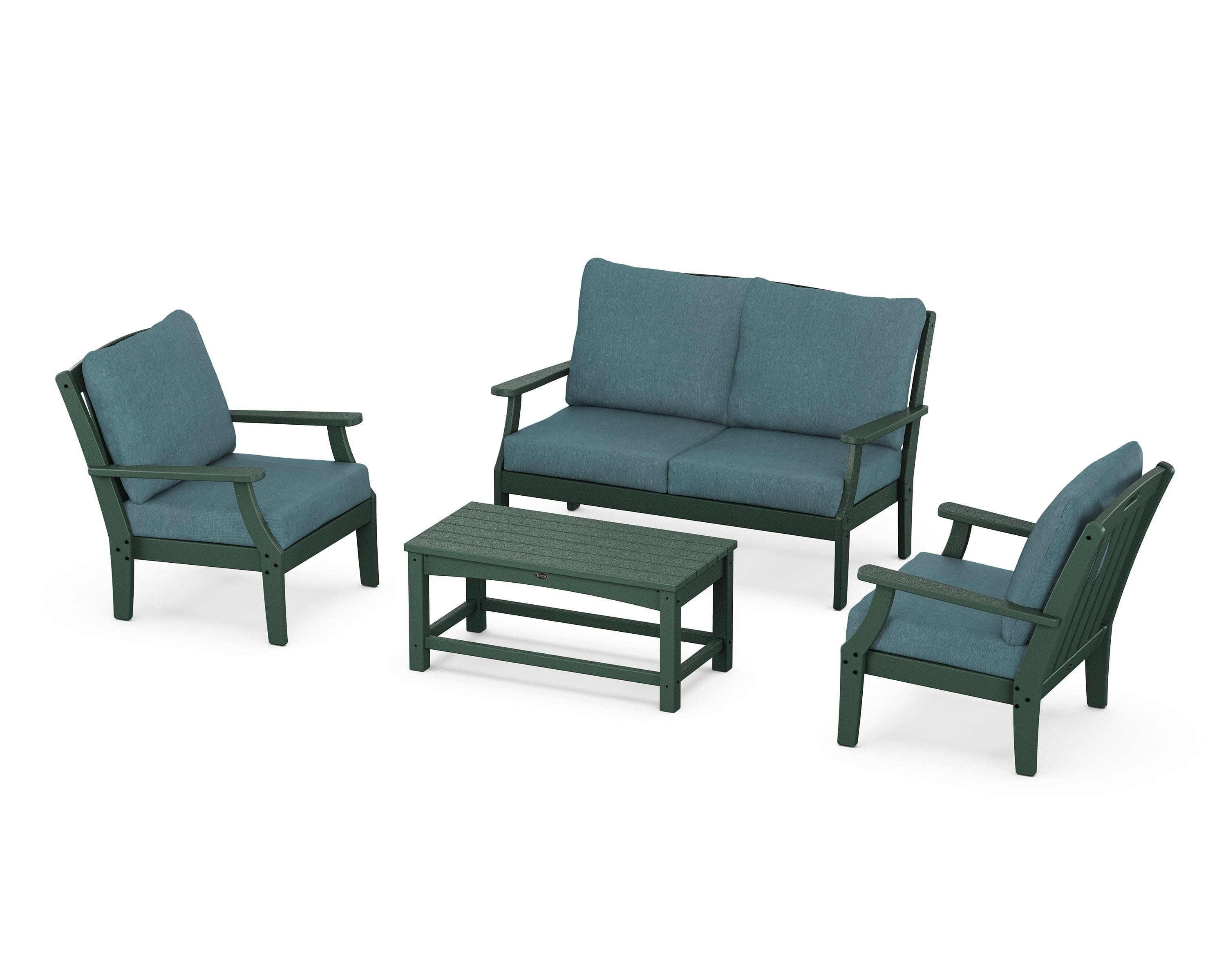 Yacht Club 4-Piece Deep Seating Chair Set in Rainforest Canopy / Ocean Teal
