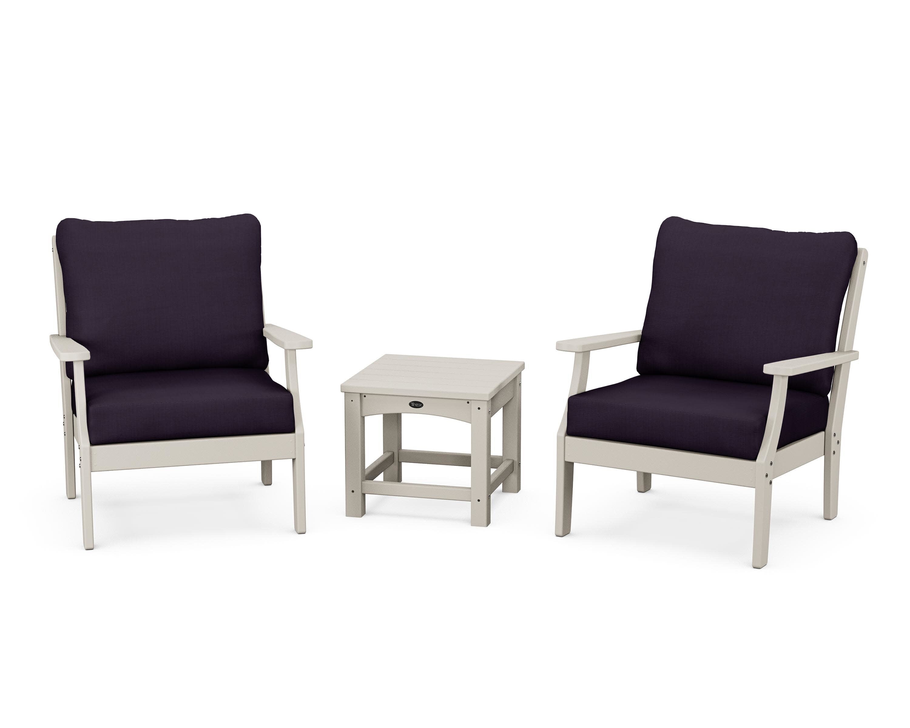 Yacht Club 3-Piece Deep Seating Set in Sand Castle / Navy Linen