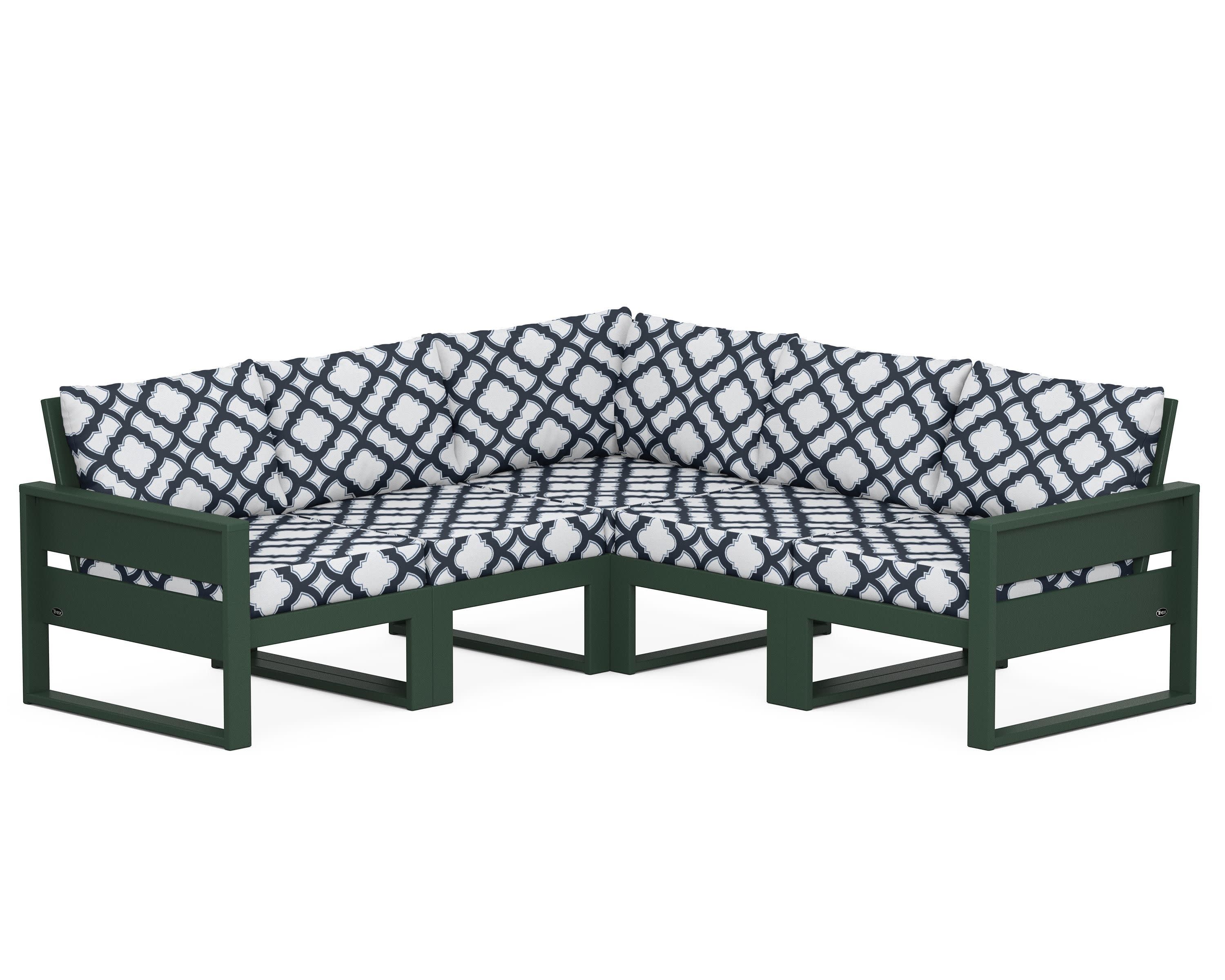 Eastport 5-Piece Sectional in Rainforest Canopy / Trellis Marine Indigo