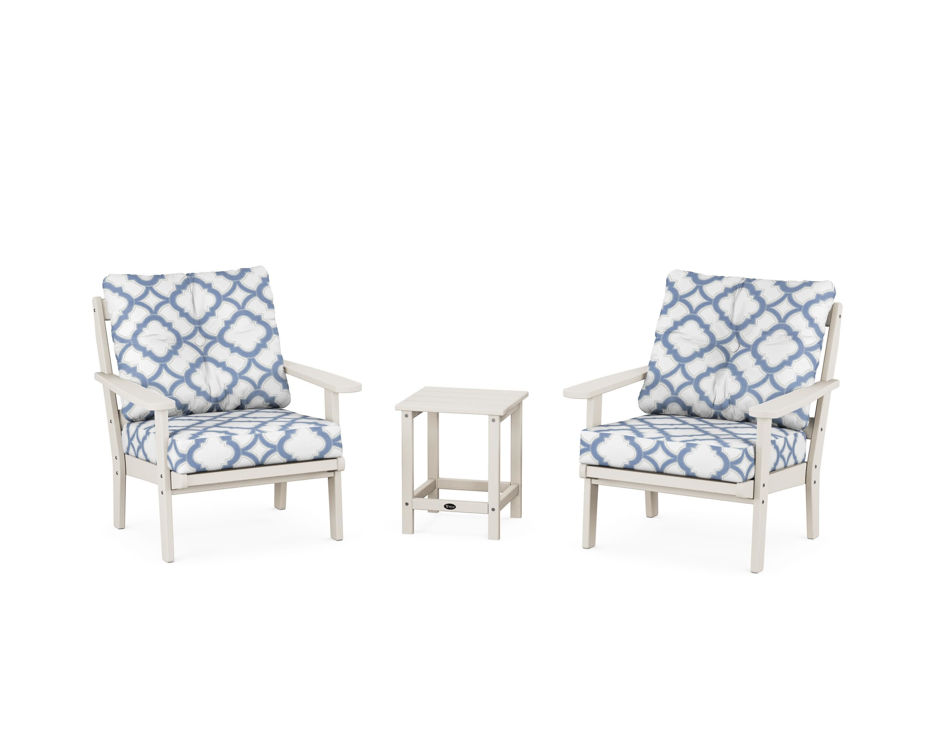 Cape Cod 3-Piece Deep Seating Set in Sand Castle / Trellis Sky Blue