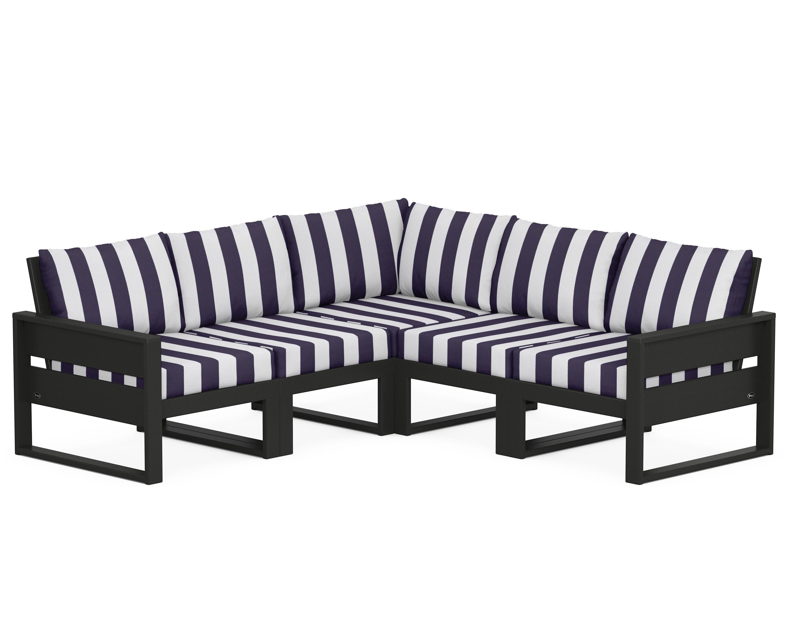 Eastport 5-Piece Sectional in Charcoal Black / Cabana Stripe Navy