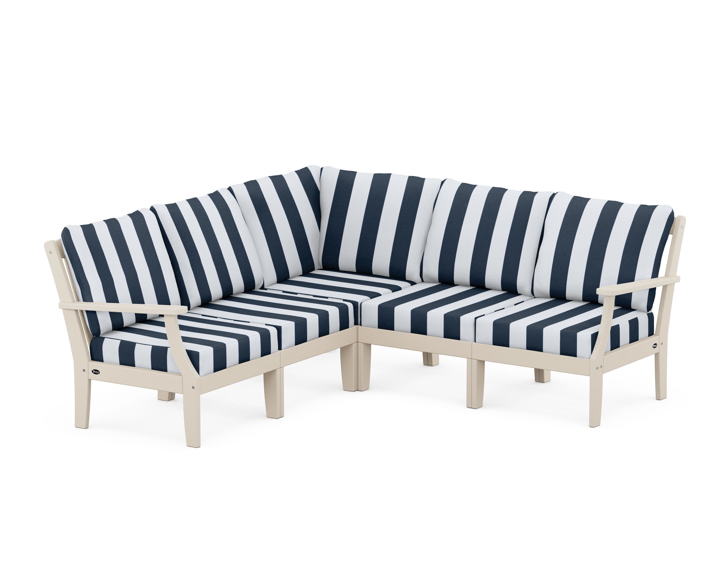 Yacht Club Modular 5-Piece Deep Seating Set in Sand Castle / Cabana Stripe Marine Indigo