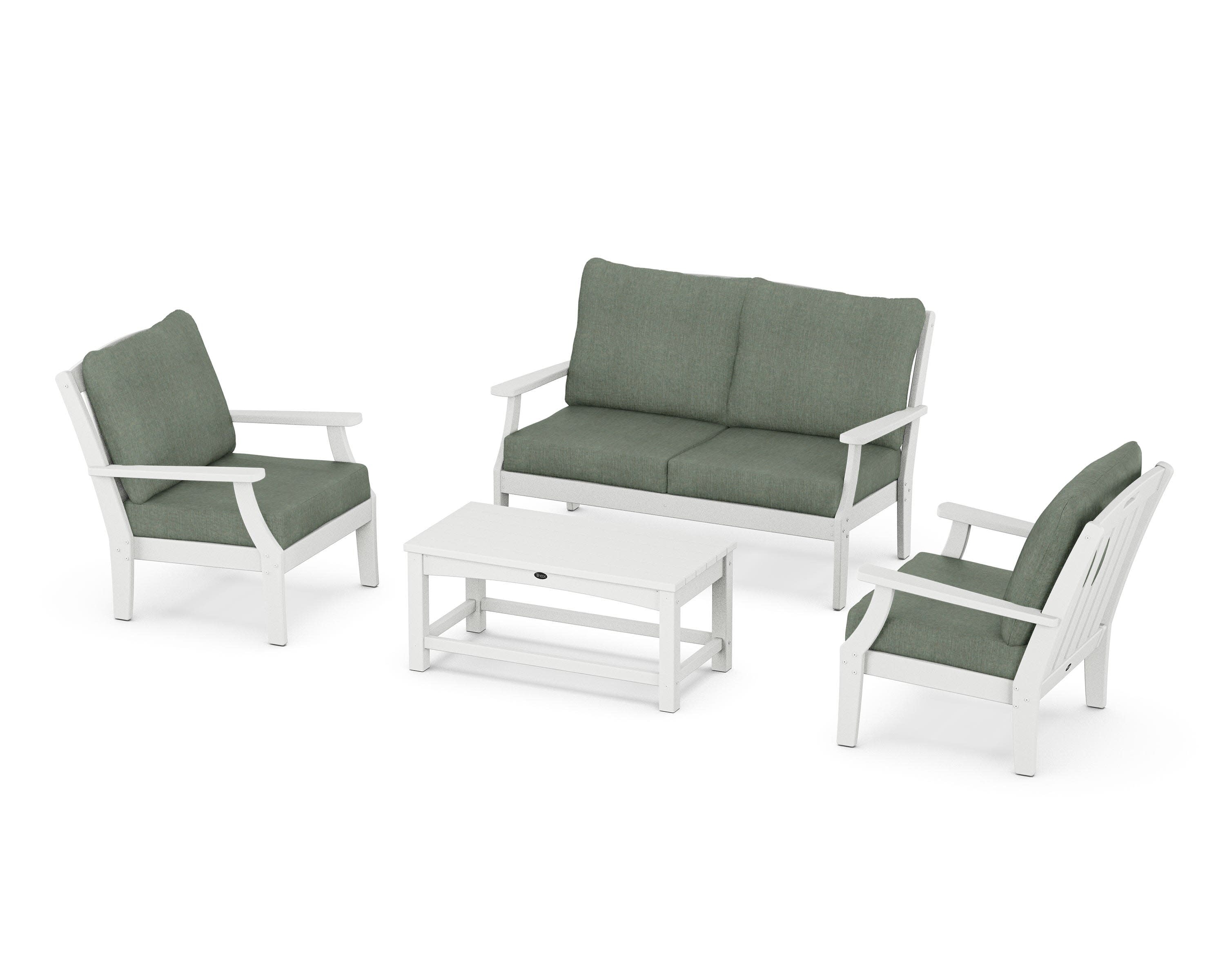 Yacht Club 4-Piece Deep Seating Chair Set in Classic White / Cast Sage