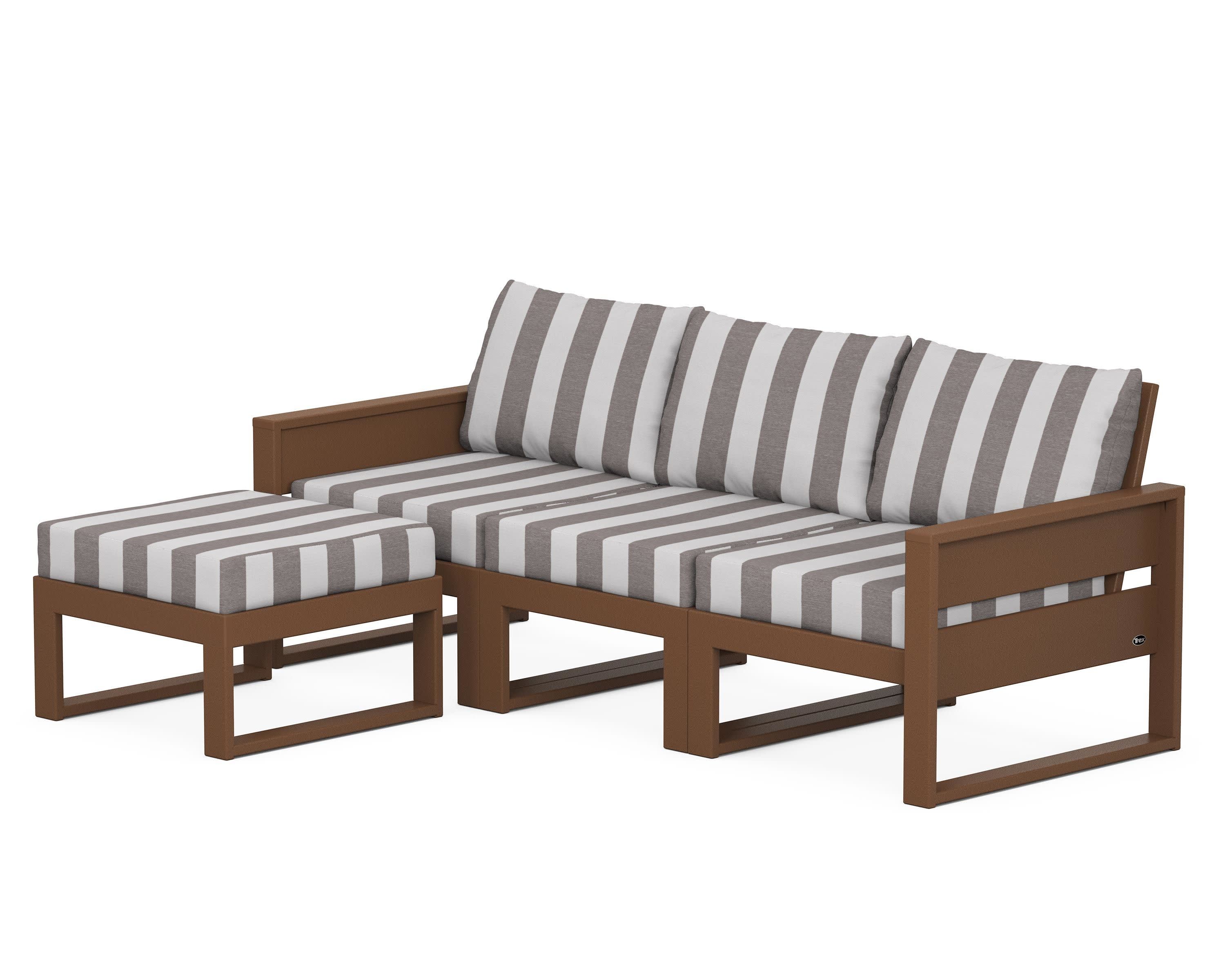 Eastport 4- Piece Sectional with Ottoman in Tree House / Cabana Stripe Grey Mist