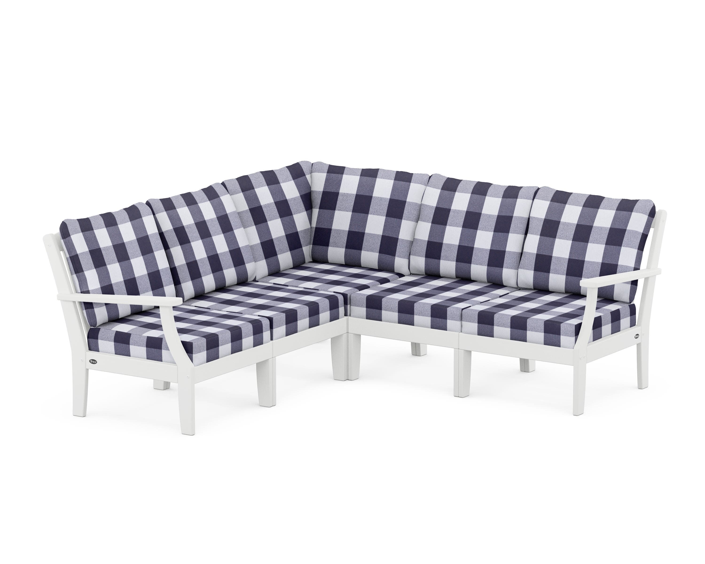 Yacht Club Modular 5-Piece Deep Seating Set in Classic White / Buffalo Plaid Navy