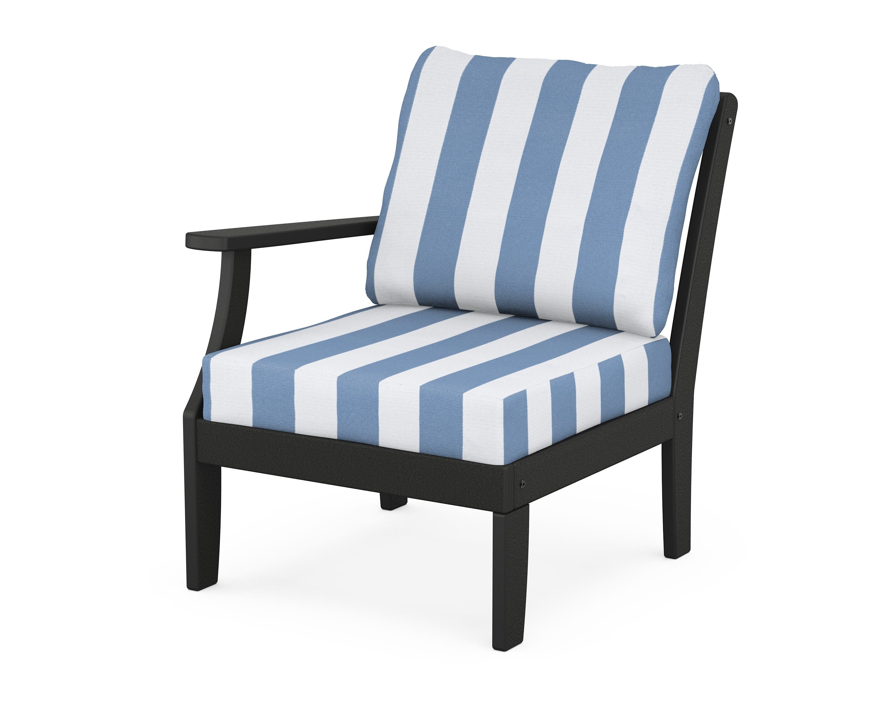 Yacht Club Modular Left Arm Chair in Charcoal Black / Cabana Stripe Sky Blue