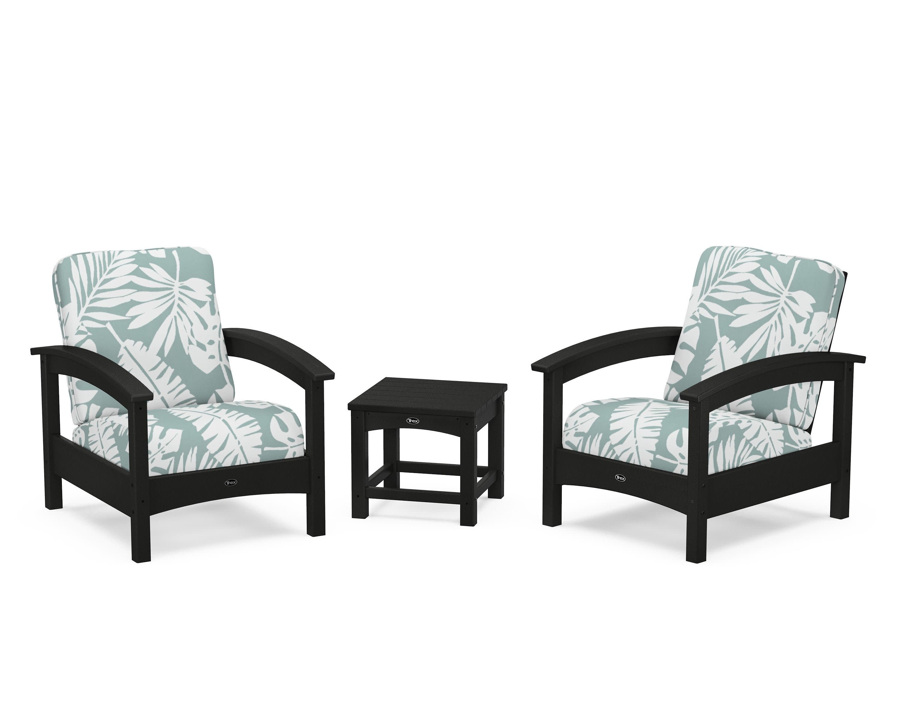 Rockport Club 3-Piece Deep Seating Conversation Set in Charcoal Black / Leaf Glacier Spa
