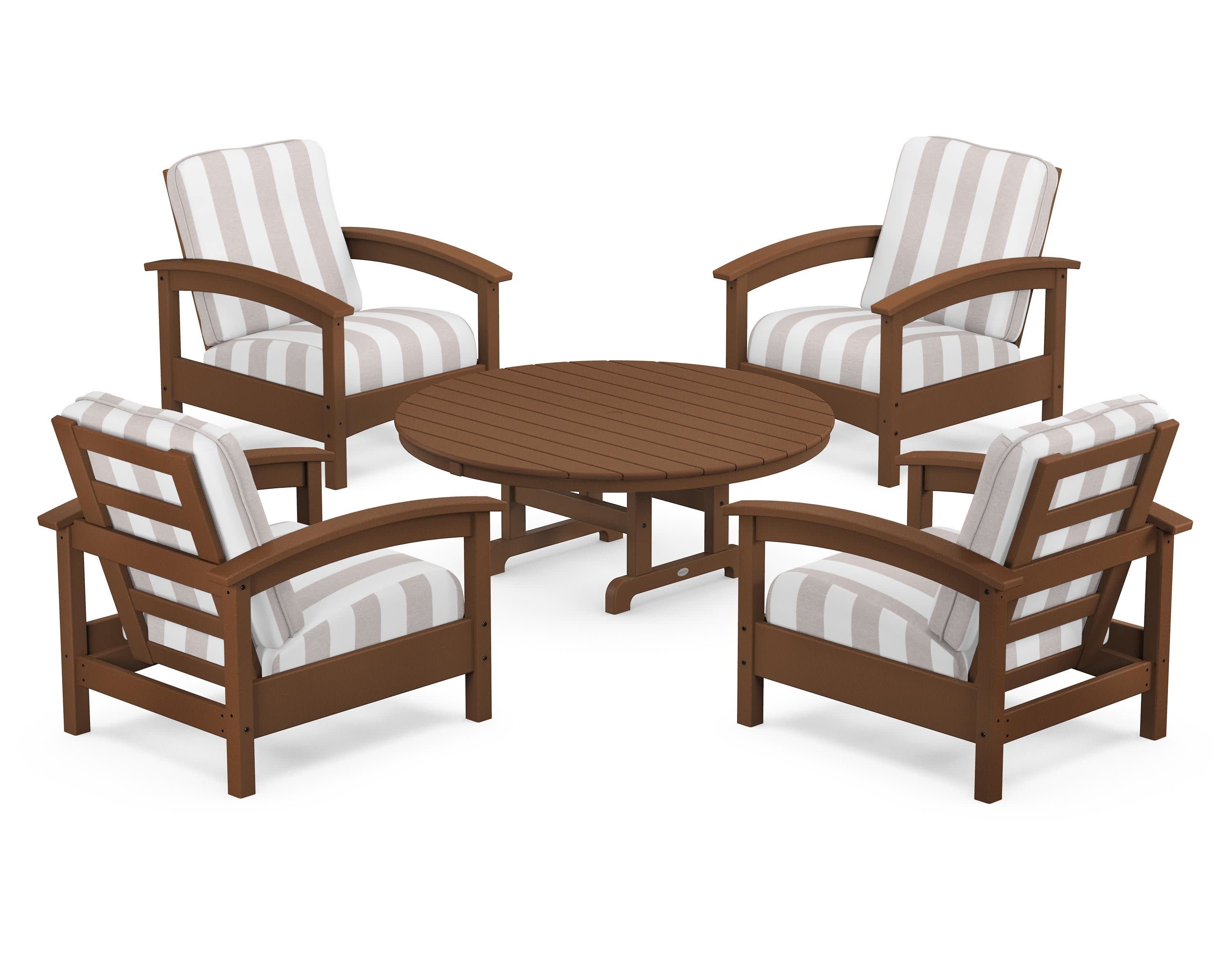 Rockport 5-Piece Deep Seating Set in Tree House / Cabana Stripe Dune Burlap