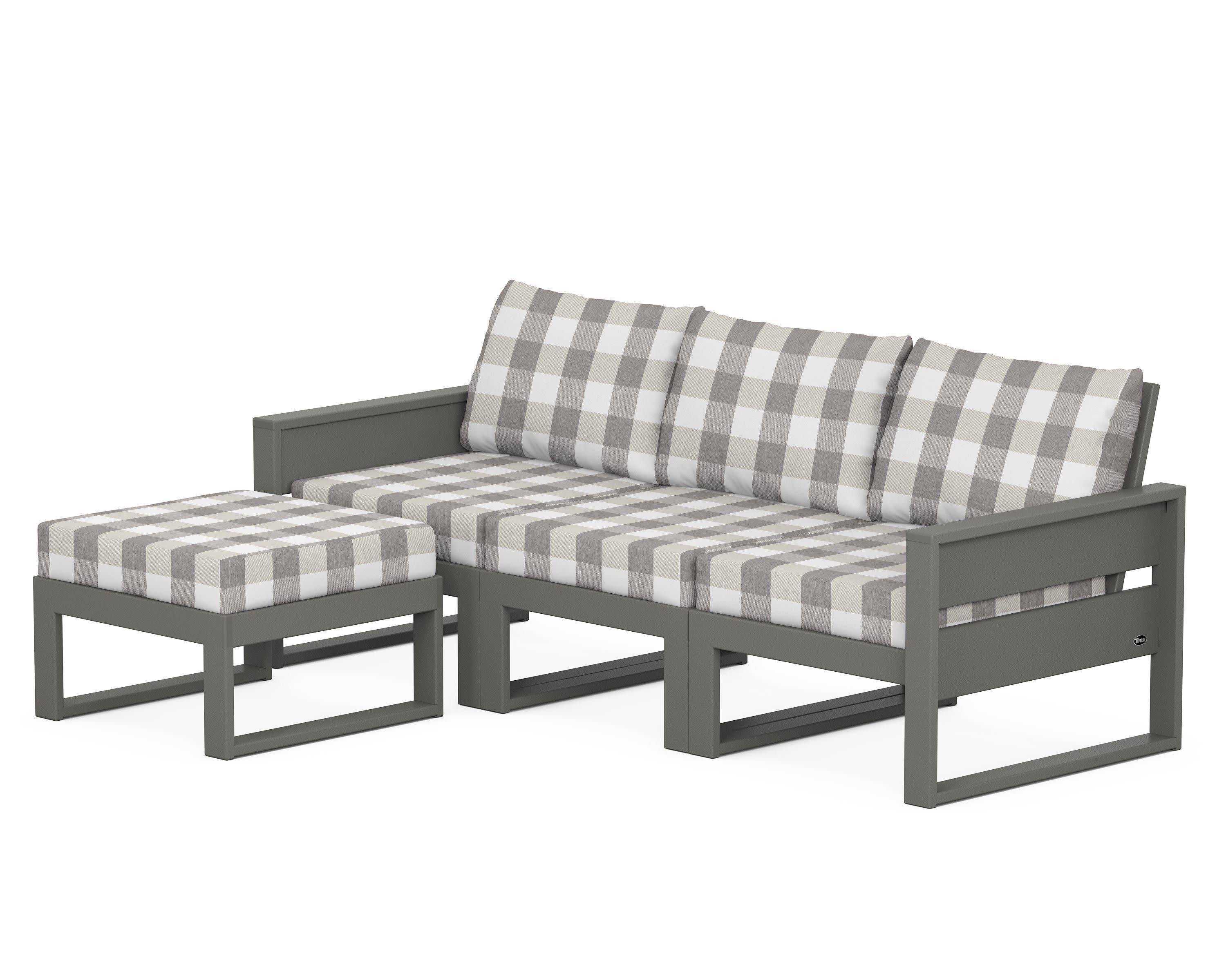 Eastport 4- Piece Sectional with Ottoman in Stepping Stone / Buffalo Plaid Grey Mist
