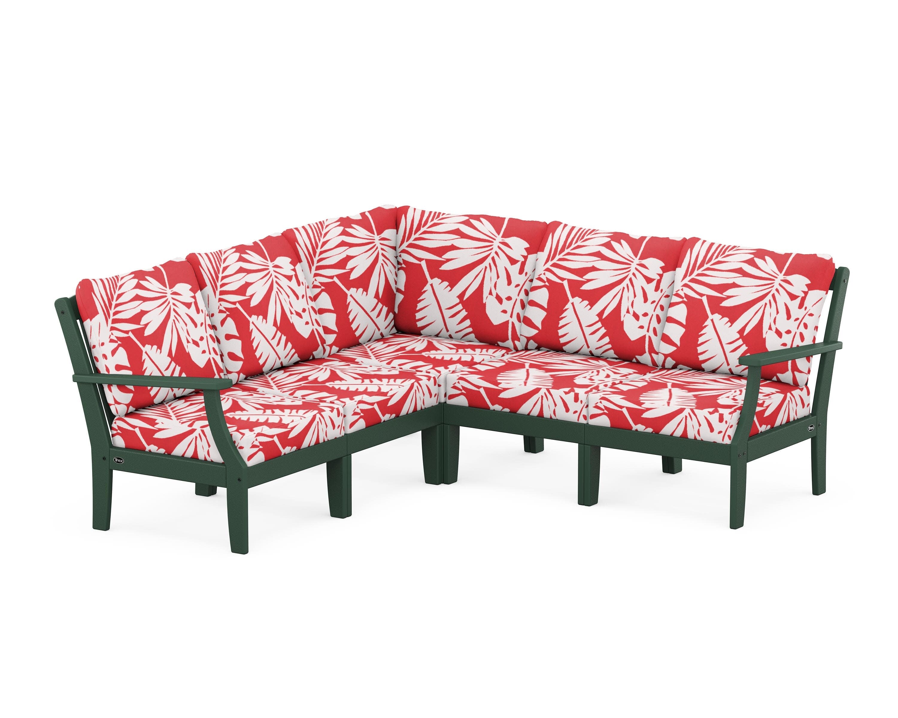 Yacht Club Modular 5-Piece Deep Seating Set in Rainforest Canopy / Leaf Crimson