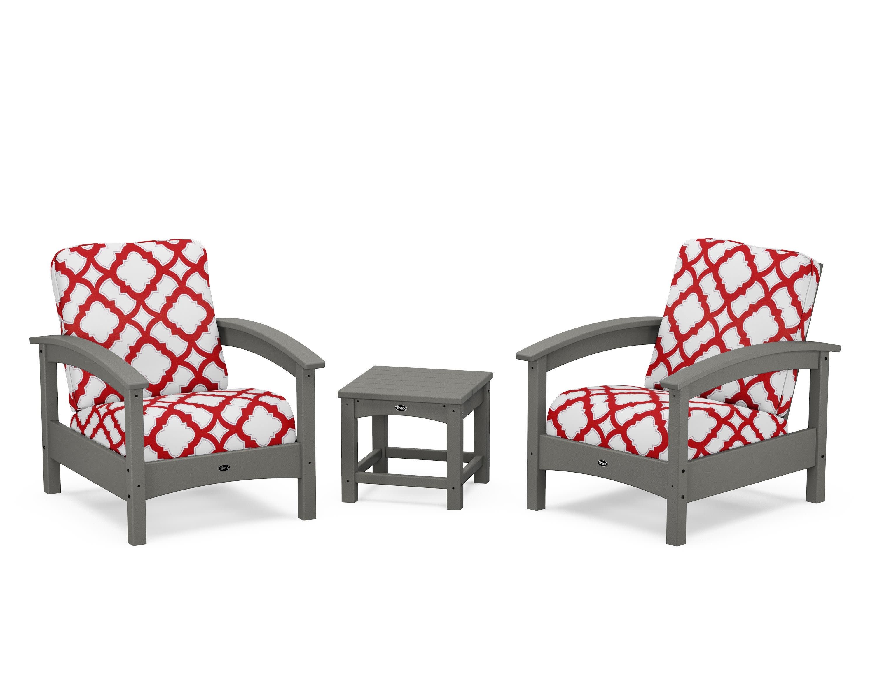 Rockport Club 3-Piece Deep Seating Conversation Set in Stepping Stone / Trellis Crimson