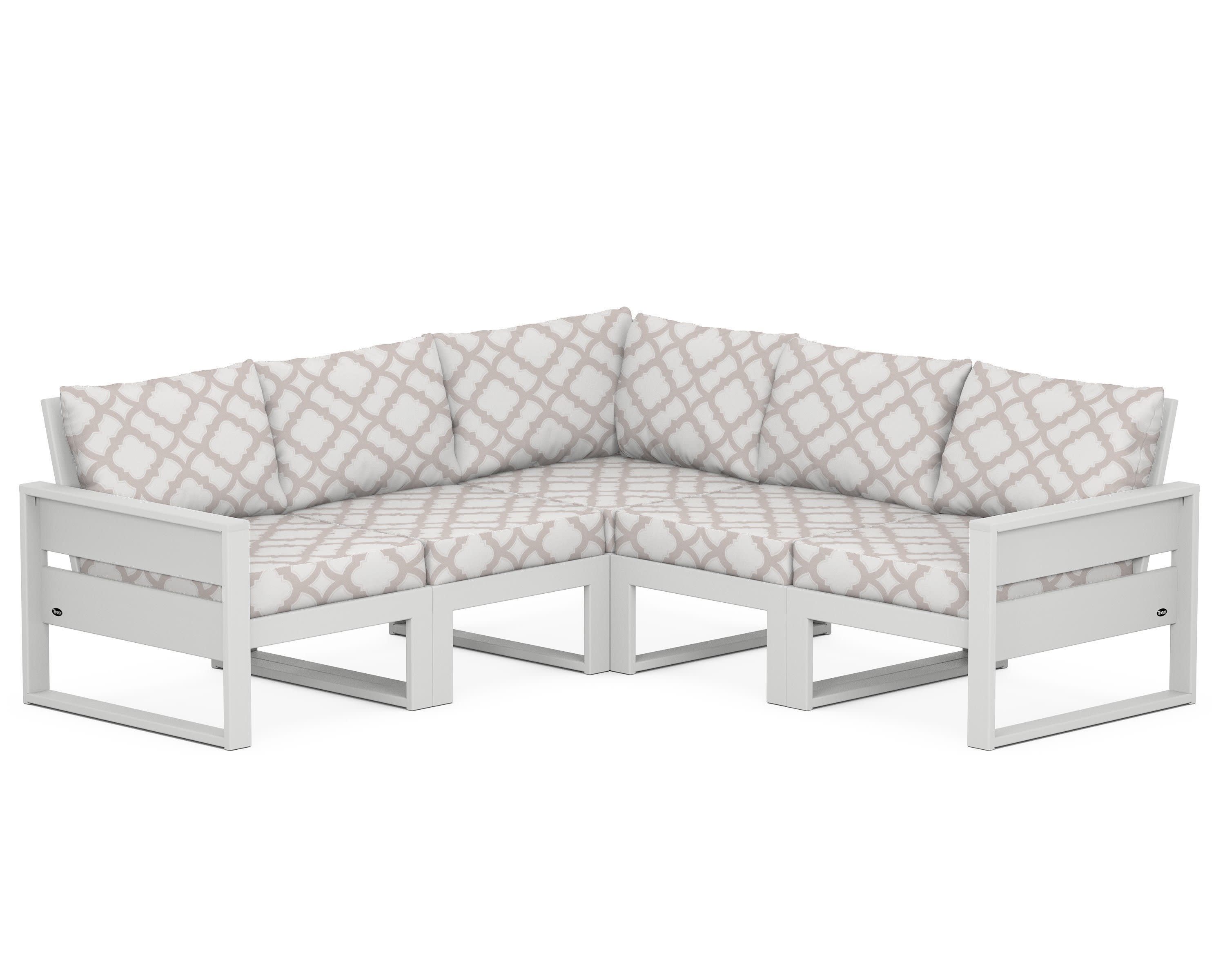 Eastport 5-Piece Sectional in Classic White / Trellis Dune Burlap