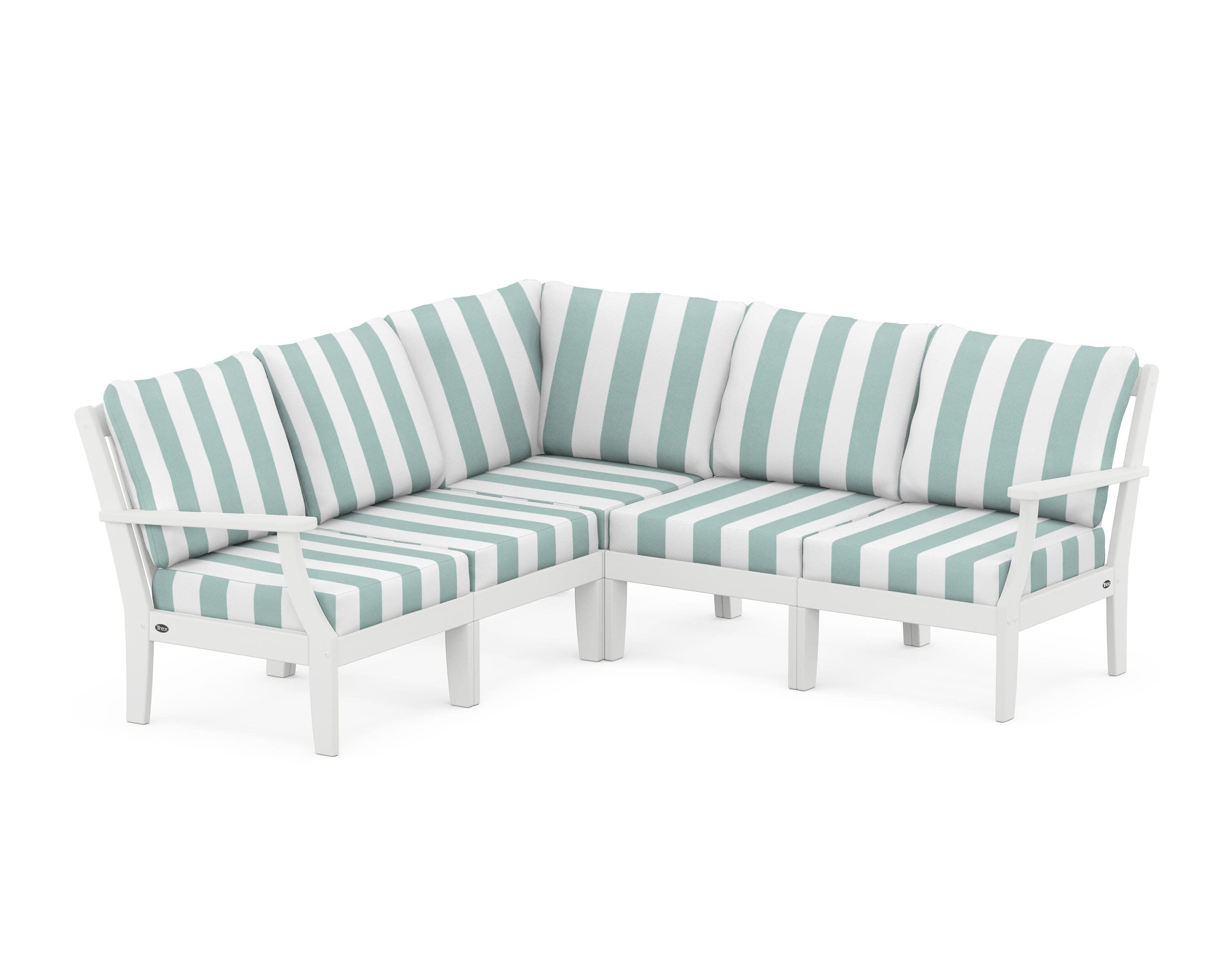 Yacht Club Modular 5-Piece Deep Seating Set in Classic White / Cabana Stripe Glacier Spa