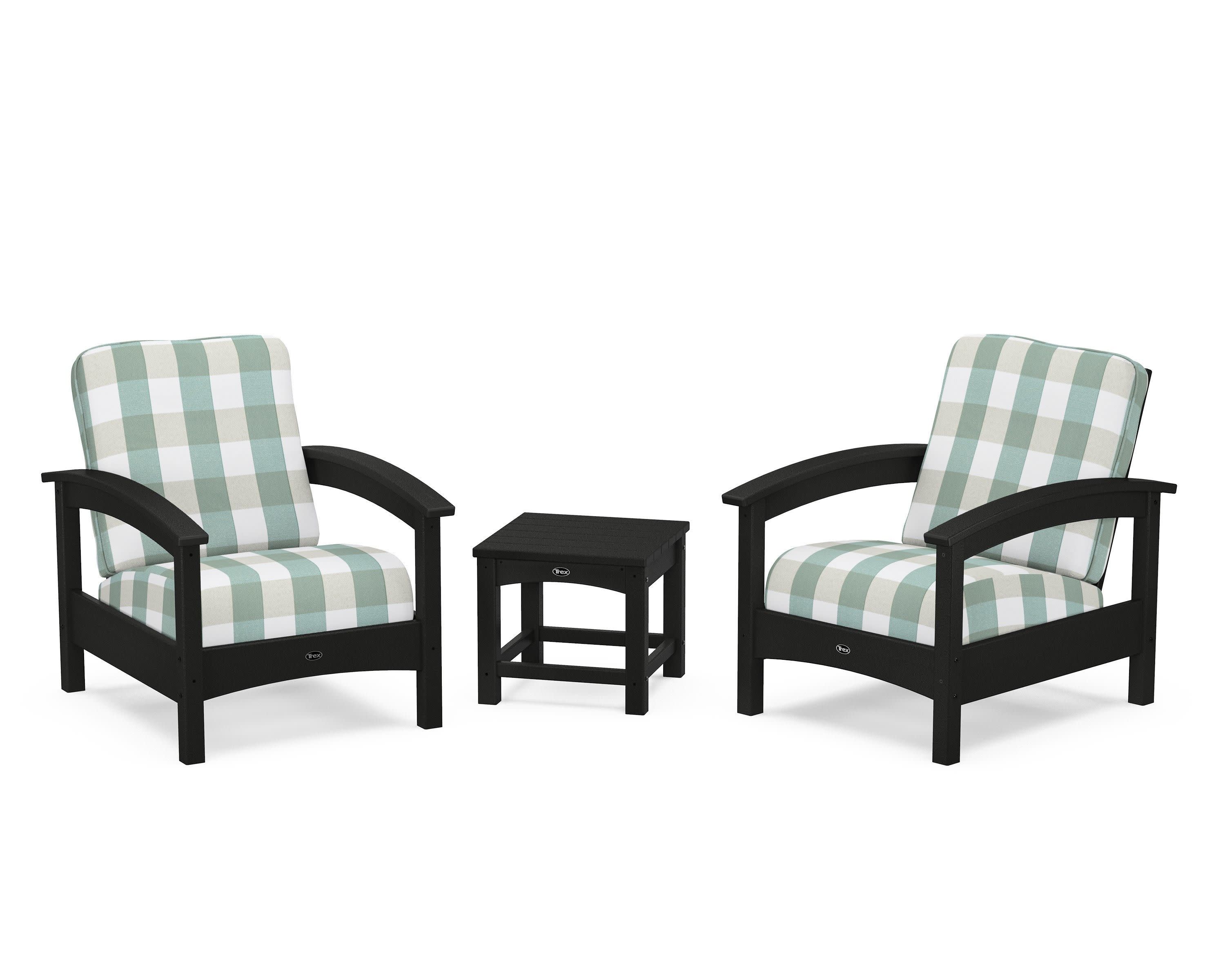 Rockport Club 3-Piece Deep Seating Conversation Set in Charcoal Black / Buffalo Plaid Glacier Spa