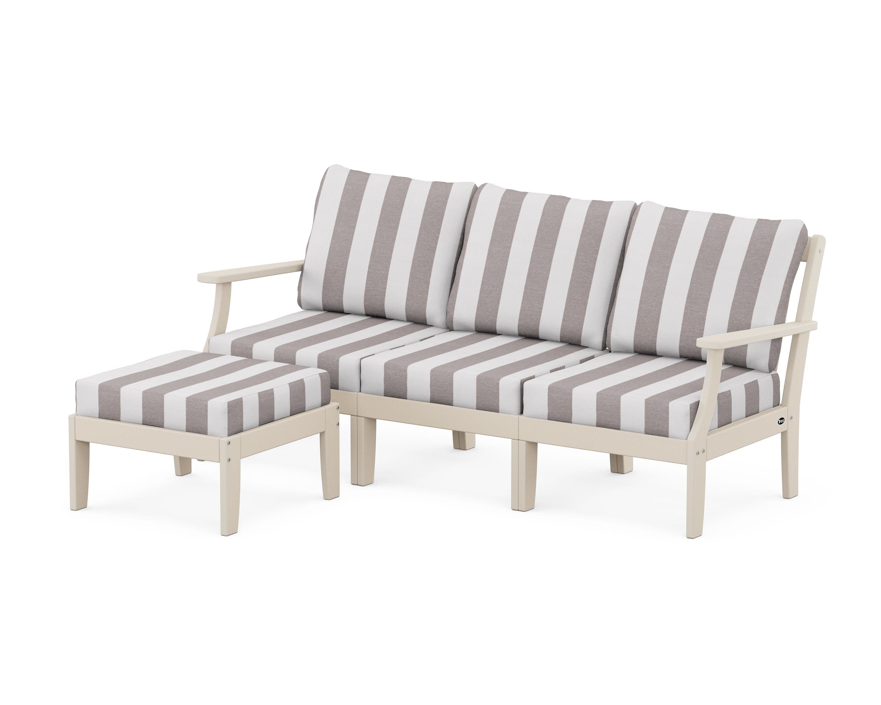 Yacht Club Modular 4-Piece Deep Seating Set with Ottoman in Sand Castle / Cabana Stripe Grey Mist