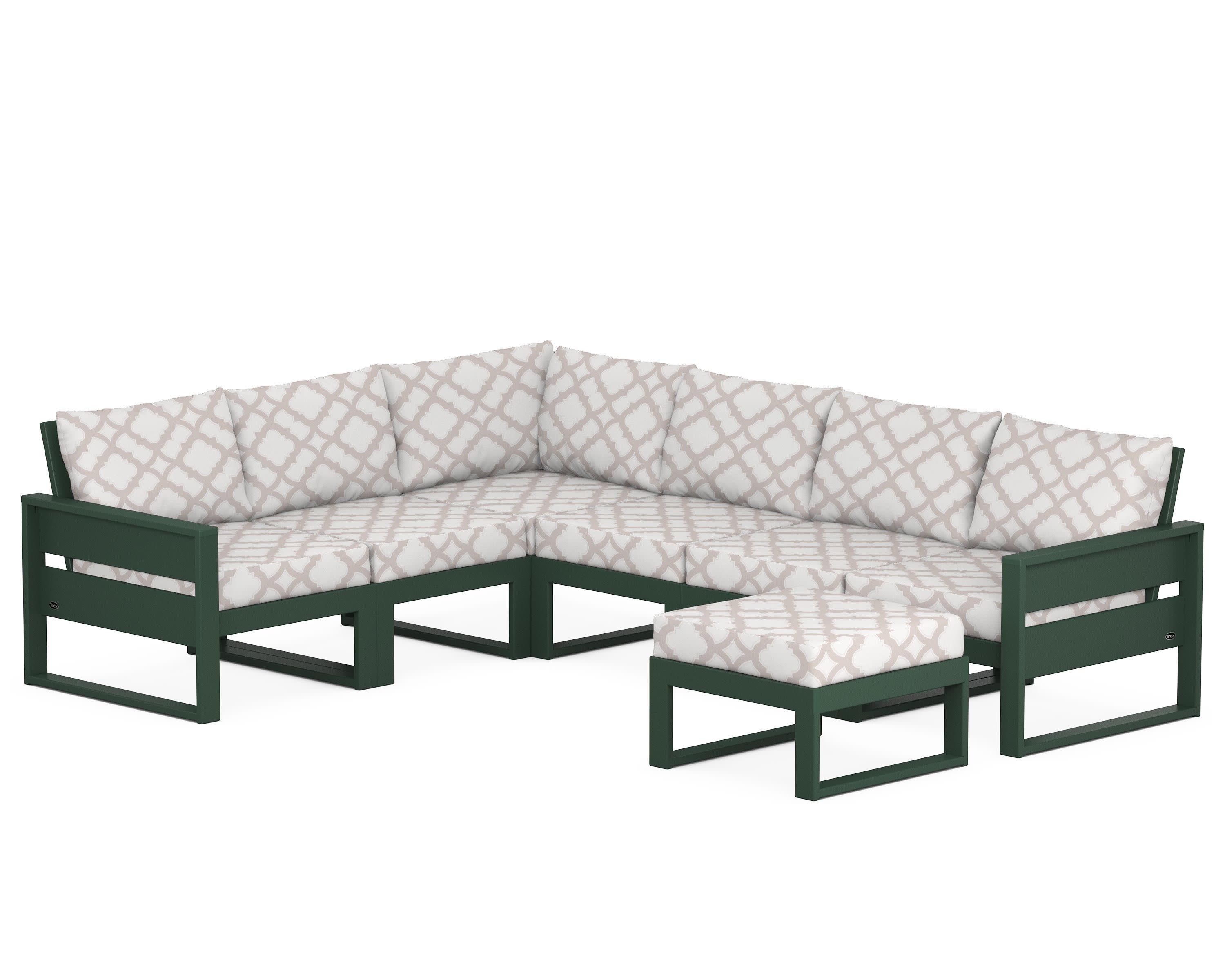 Eastport 6-Piece Sectional with Ottoman in Rainforest Canopy / Trellis Dune Burlap