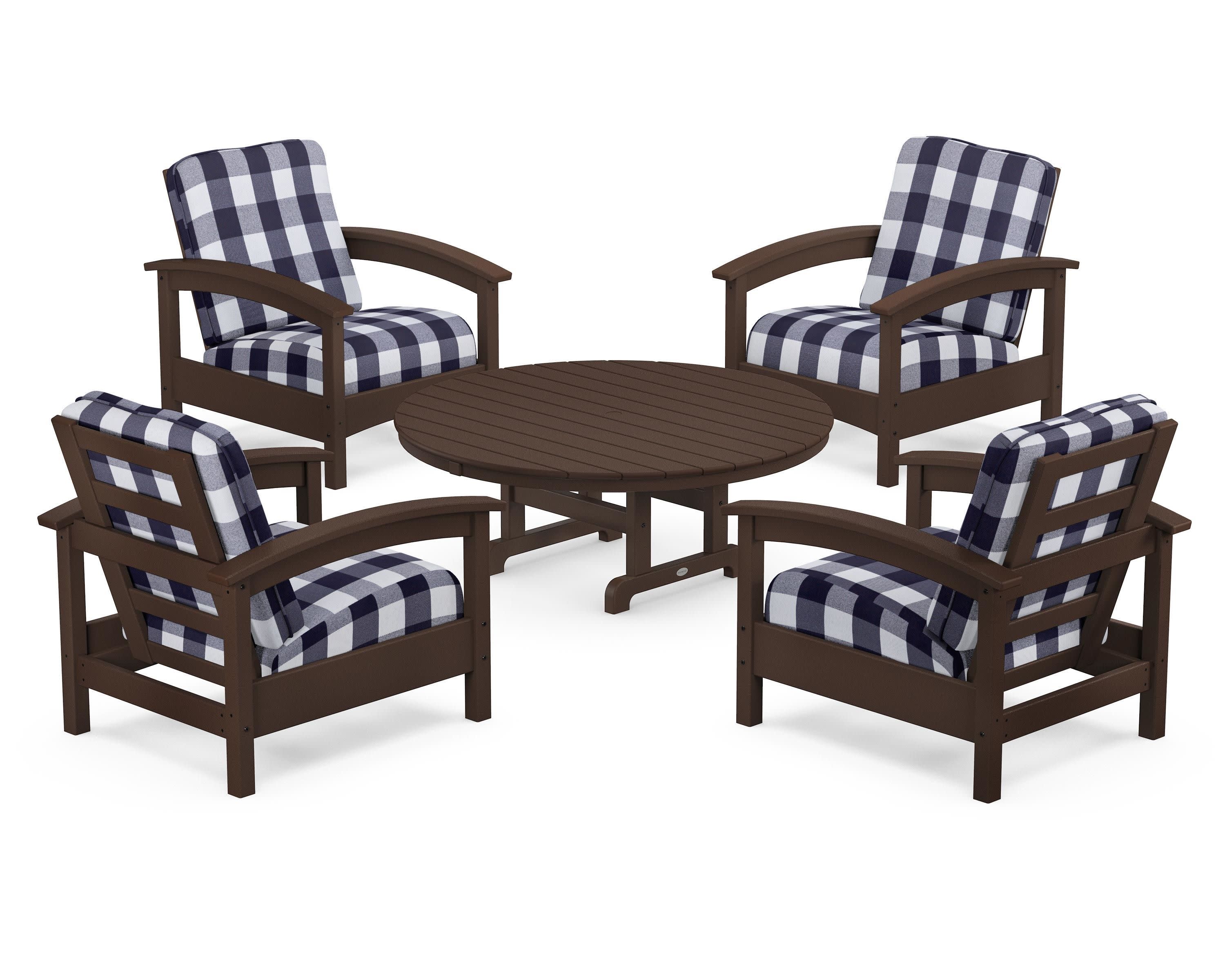 Rockport 5-Piece Deep Seating Set in Vintage Lantern / Buffalo Plaid Navy