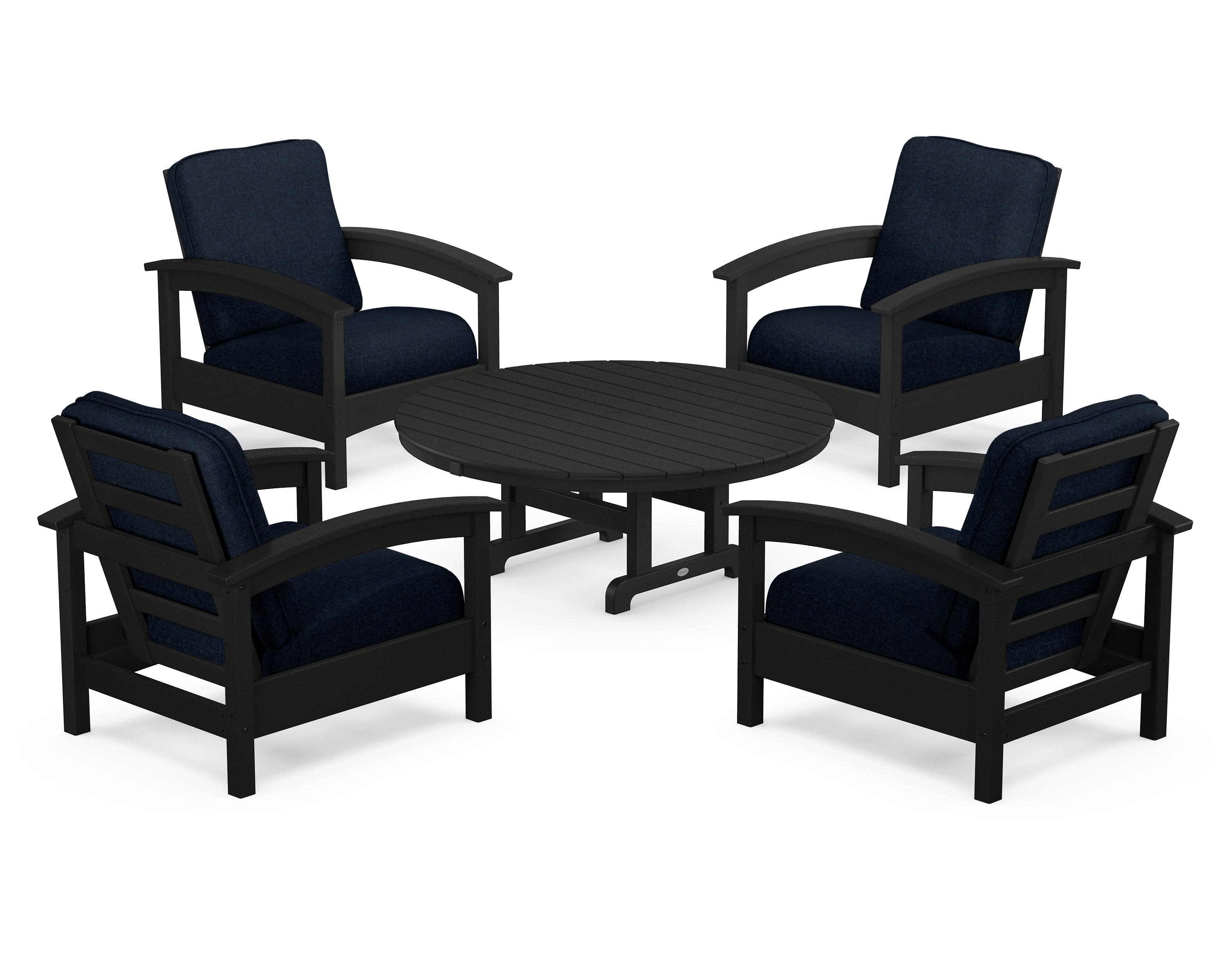 Rockport 5-Piece Deep Seating Set in Charcoal Black / Marine Indigo