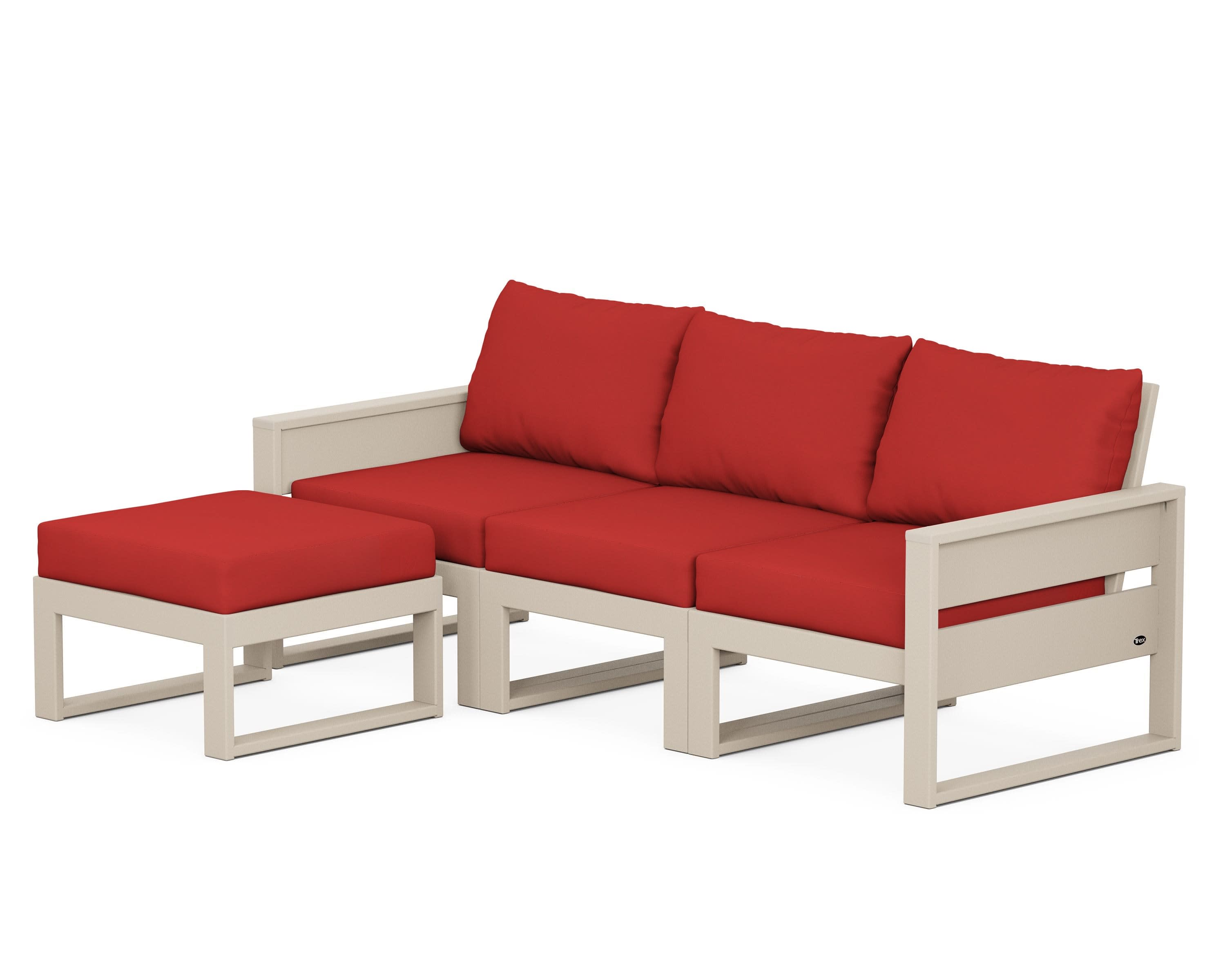 Eastport 4- Piece Sectional with Ottoman in Sand Castle / Crimson Linen