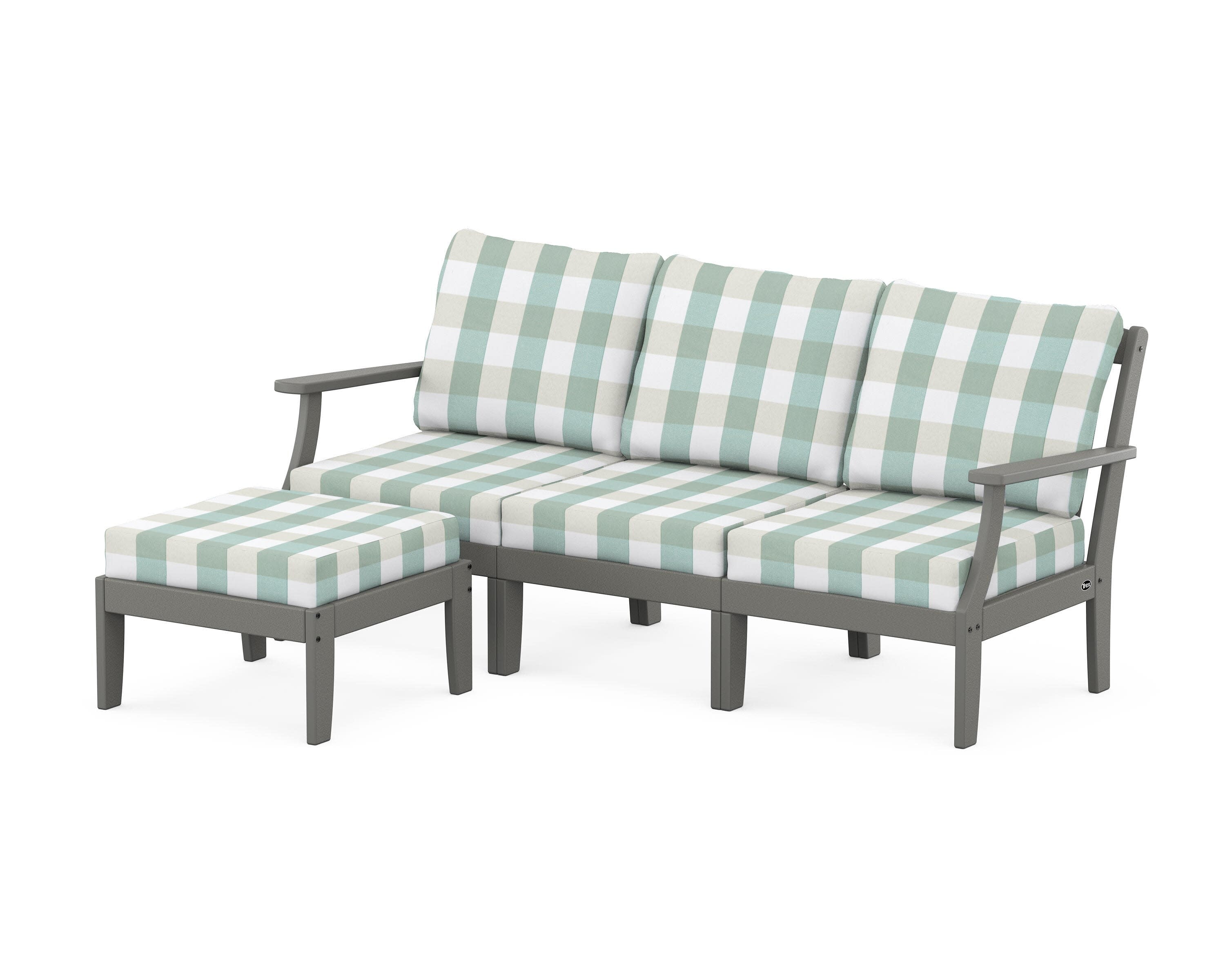 Yacht Club Modular 4-Piece Deep Seating Set with Ottoman in Stepping Stone / Buffalo Plaid Glacier Spa