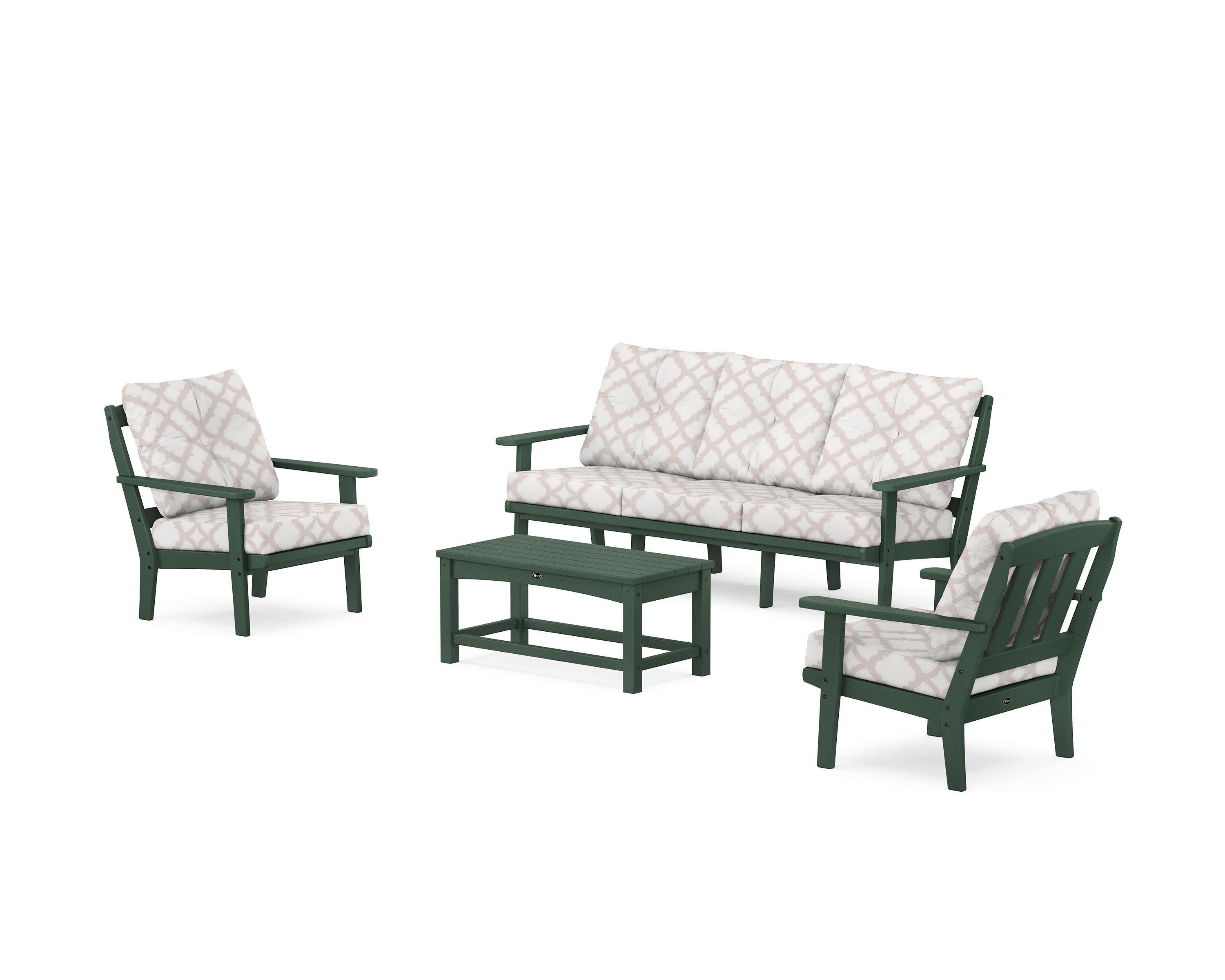 Cape Cod 4-Piece Deep Seating Set with Sofa in Rainforest Canopy / Trellis Dune Burlap